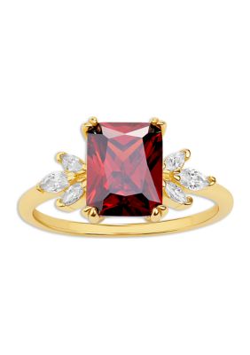 Sterling Silver Gold Plated Marquis Cubic Zirconia Garnet Emerald Cut Ring