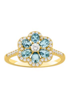 Belk Silverworks Cubic Zirconia Stone Flower sterling Band Ring