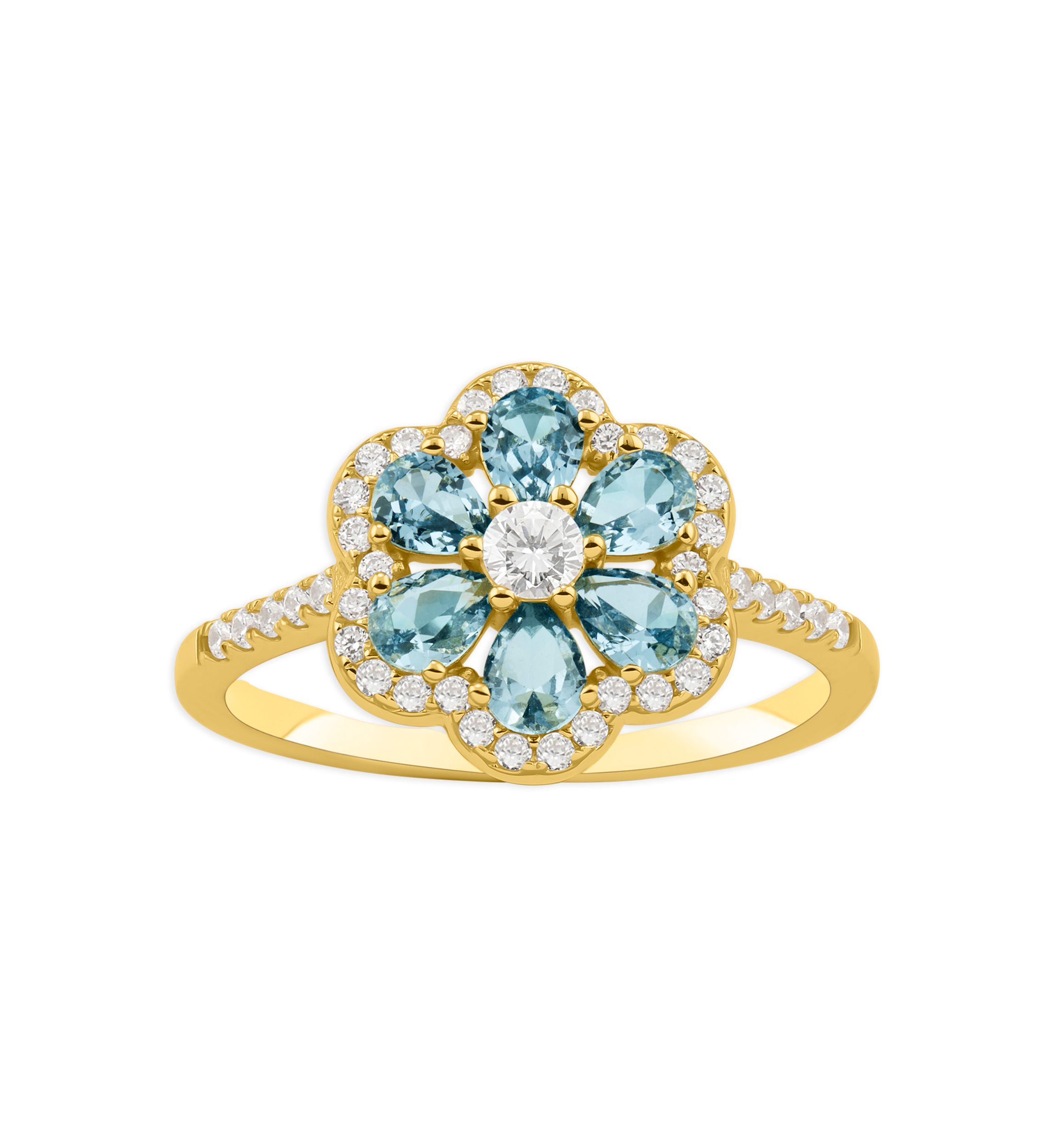 Cubic Zirconia Stone Flower sterling Band Ring