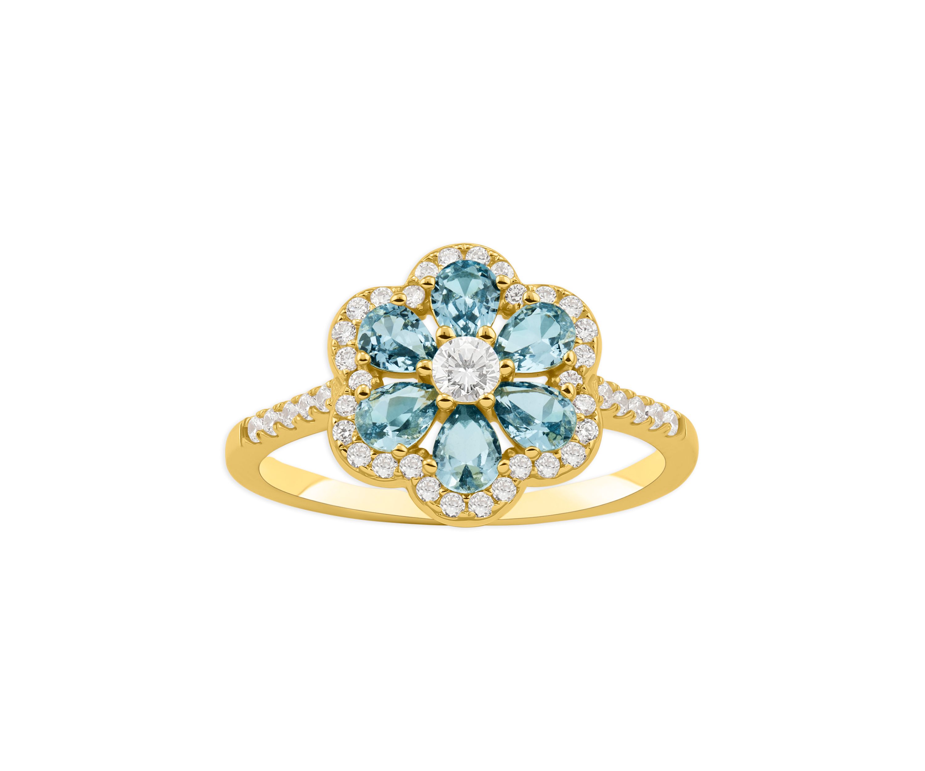 Cubic Zirconia Stone Flower sterling Band Ring
