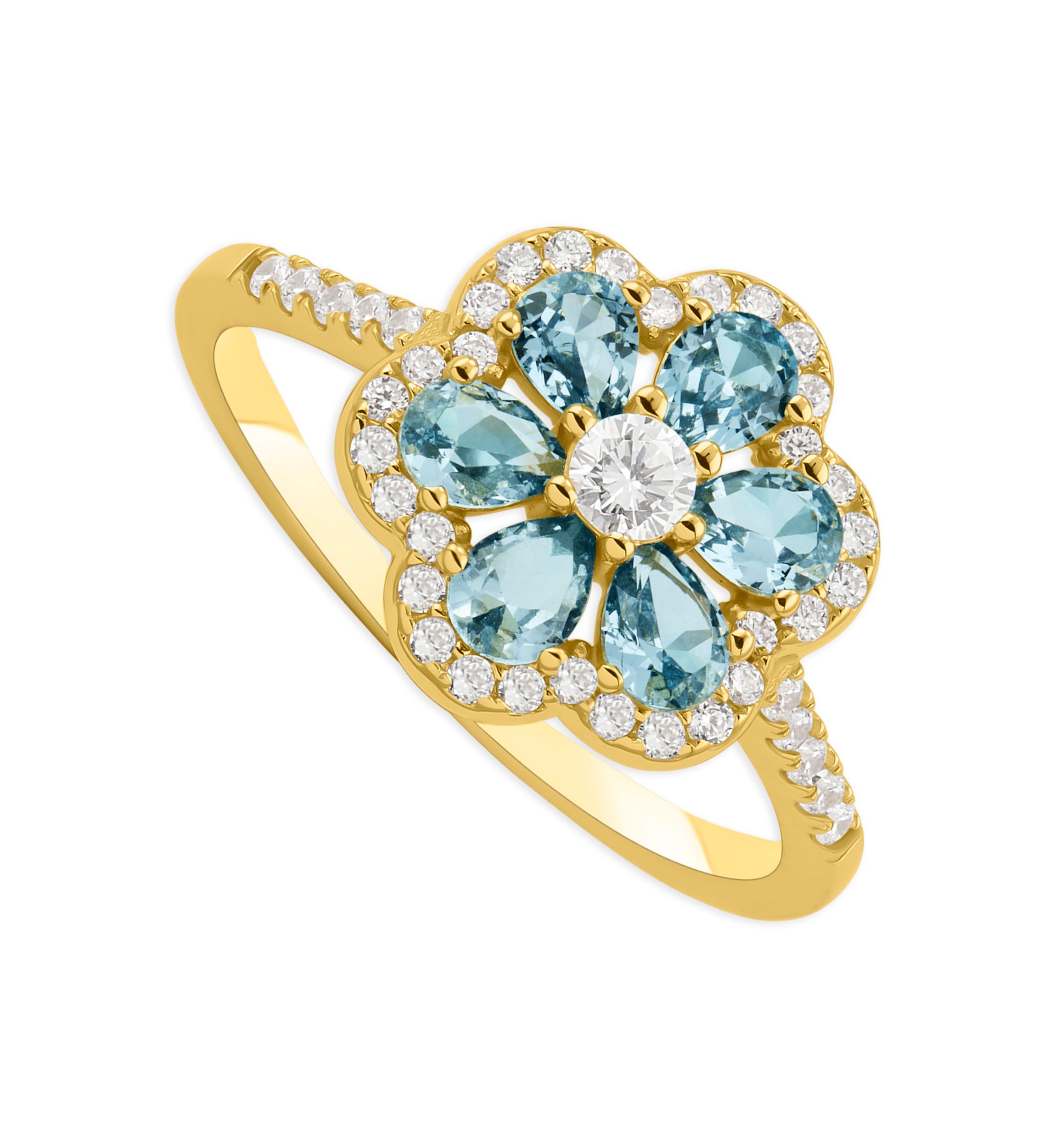 Cubic Zirconia Stone Flower sterling Band Ring