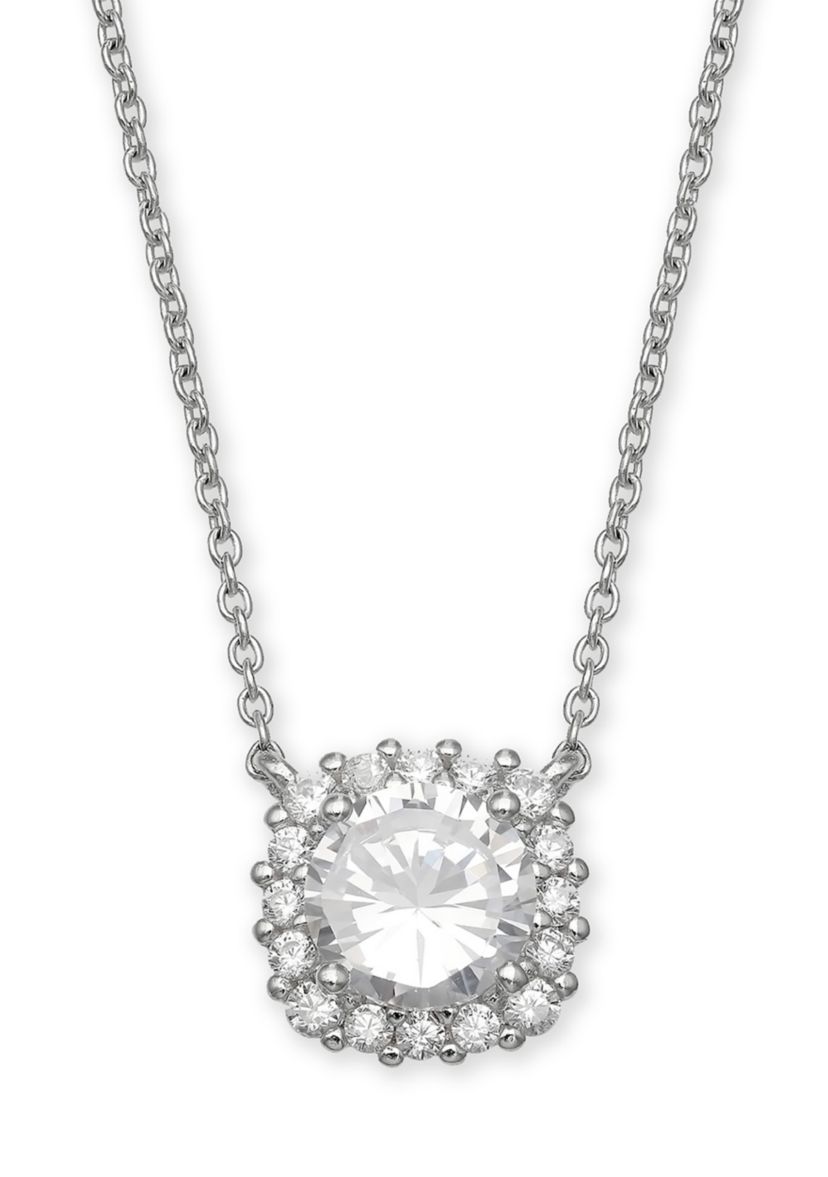 Pavé Cubic Zirconia Square Pendant Necklace 