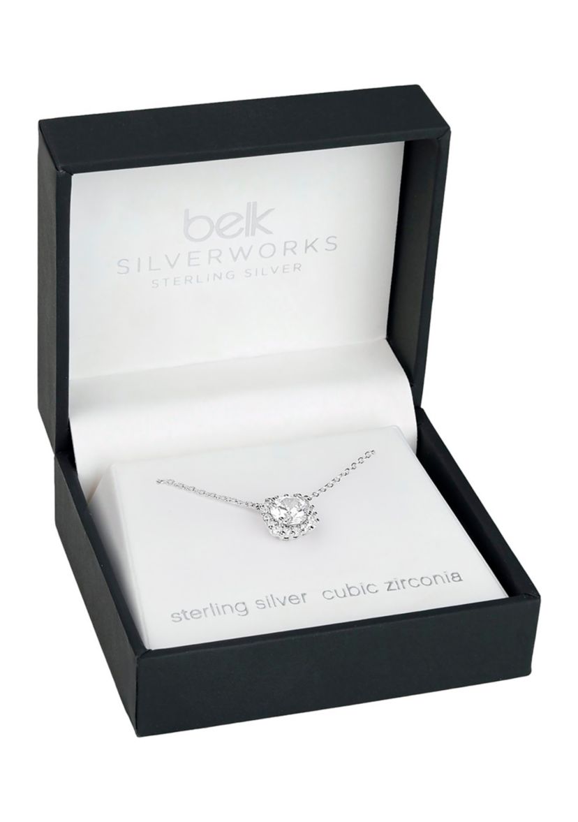 Pavé Cubic Zirconia Square Pendant Necklace 