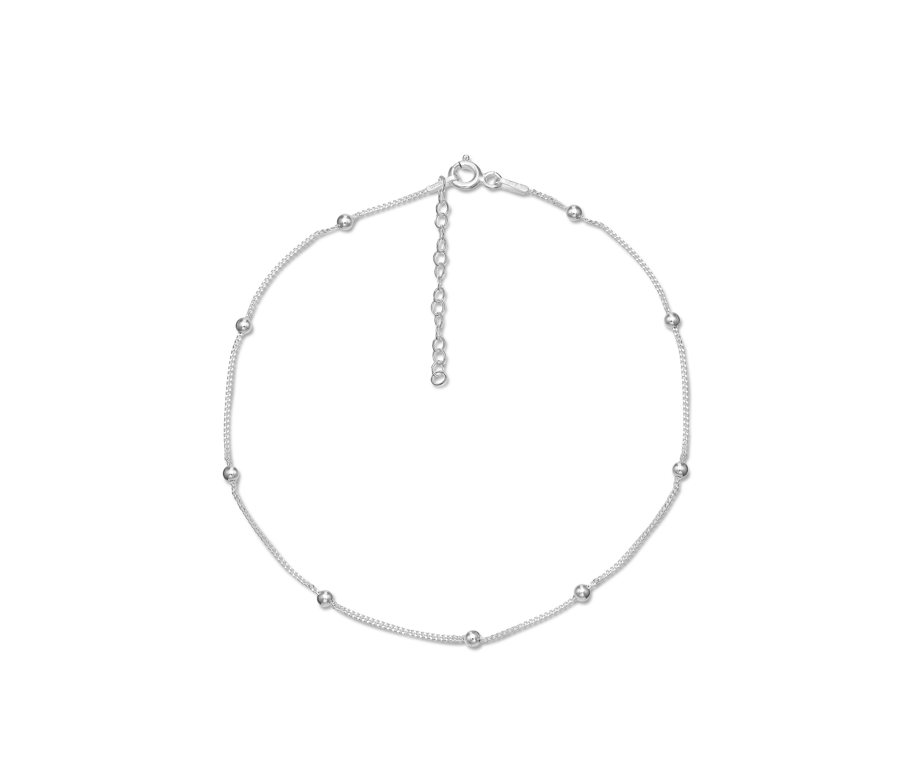 025 Gauge Curb Chain Beaded Bracelet in Sterling Silver