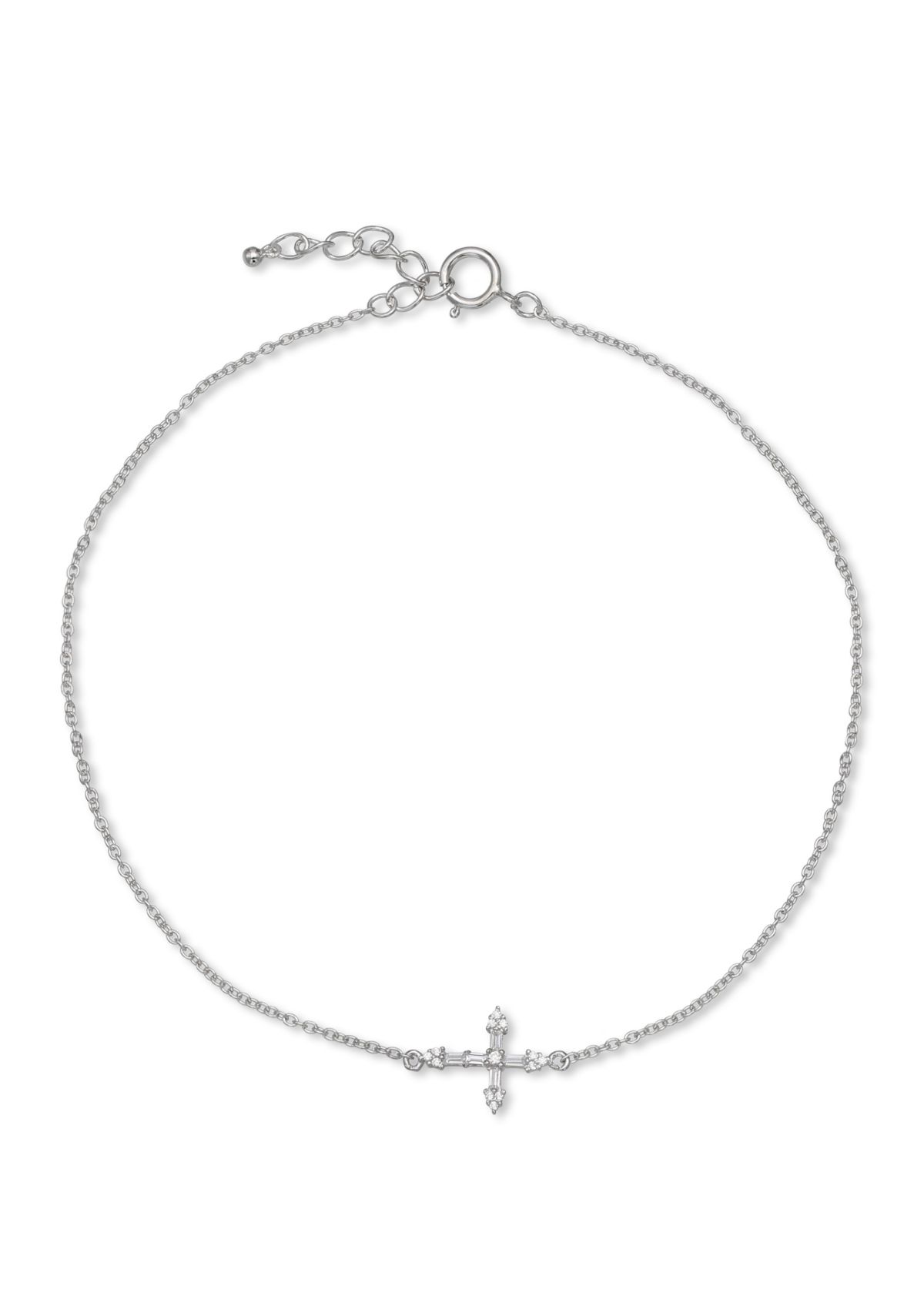 1/8 ct. t.w. Cubic Zirconia Sideway Cross Anklet with 1 Inch Extender 