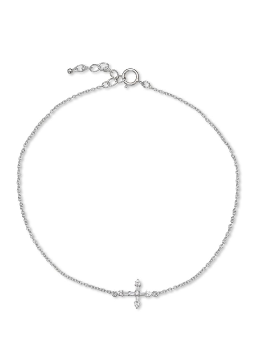 1/8 ct. t.w. Cubic Zirconia Sideway Cross Anklet with 1 Inch Extender 
