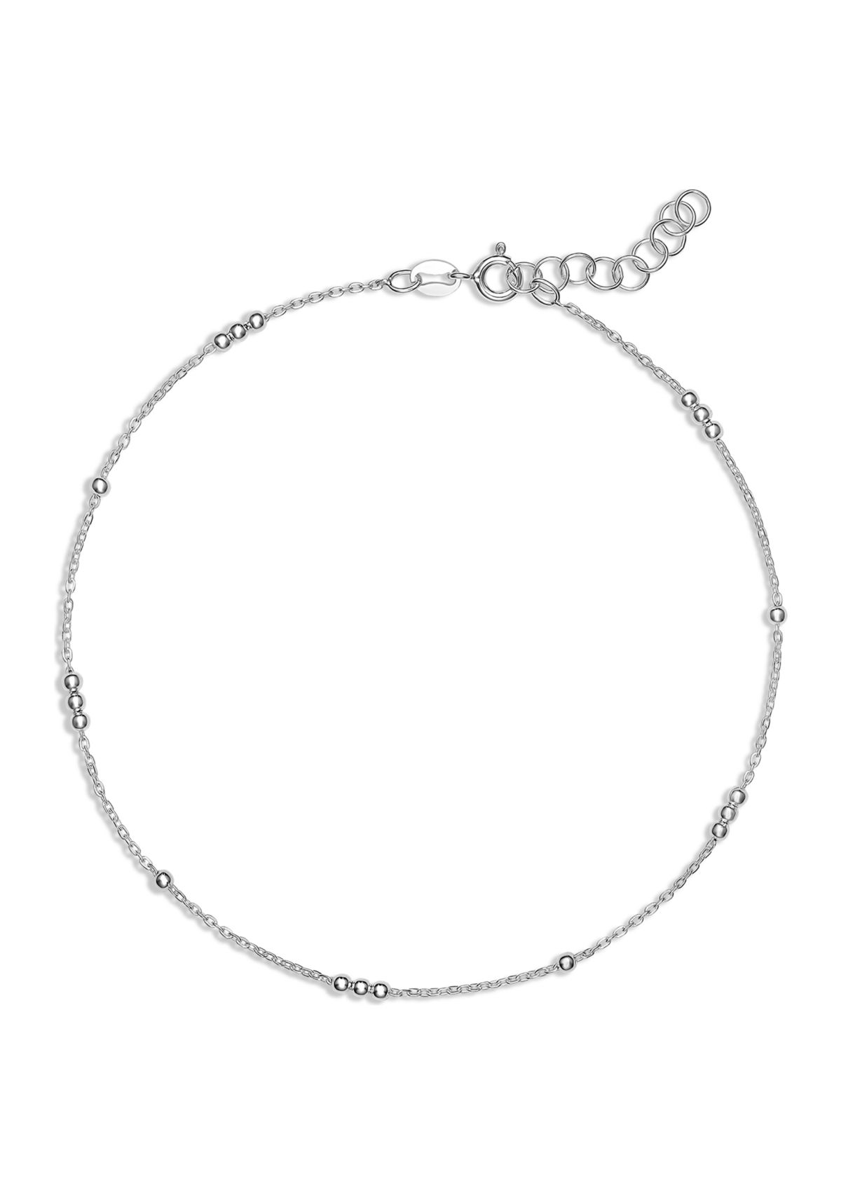 Sterling Silver Beaded Cable Chain Anklet