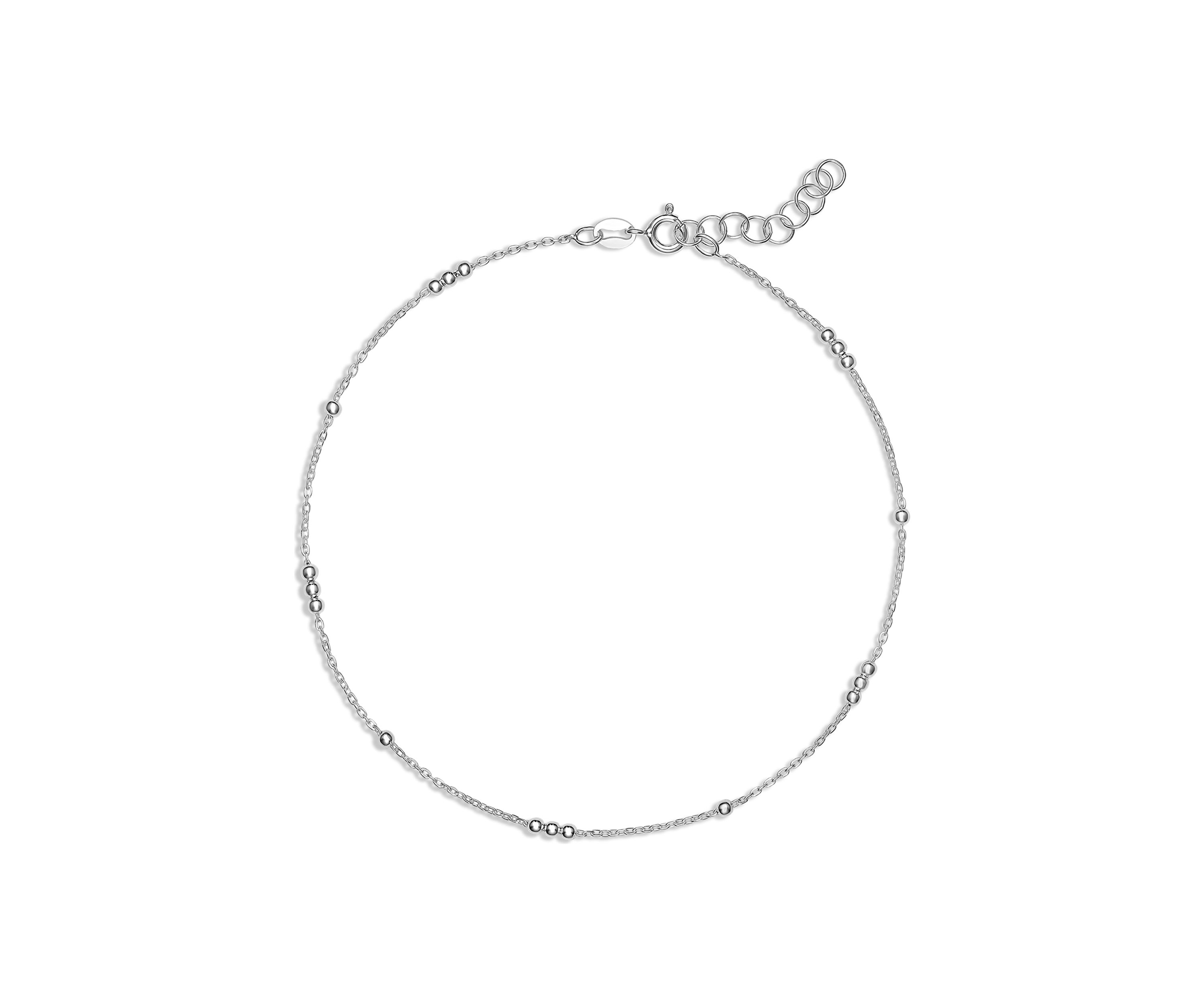 Sterling Silver Beaded Cable Chain Anklet