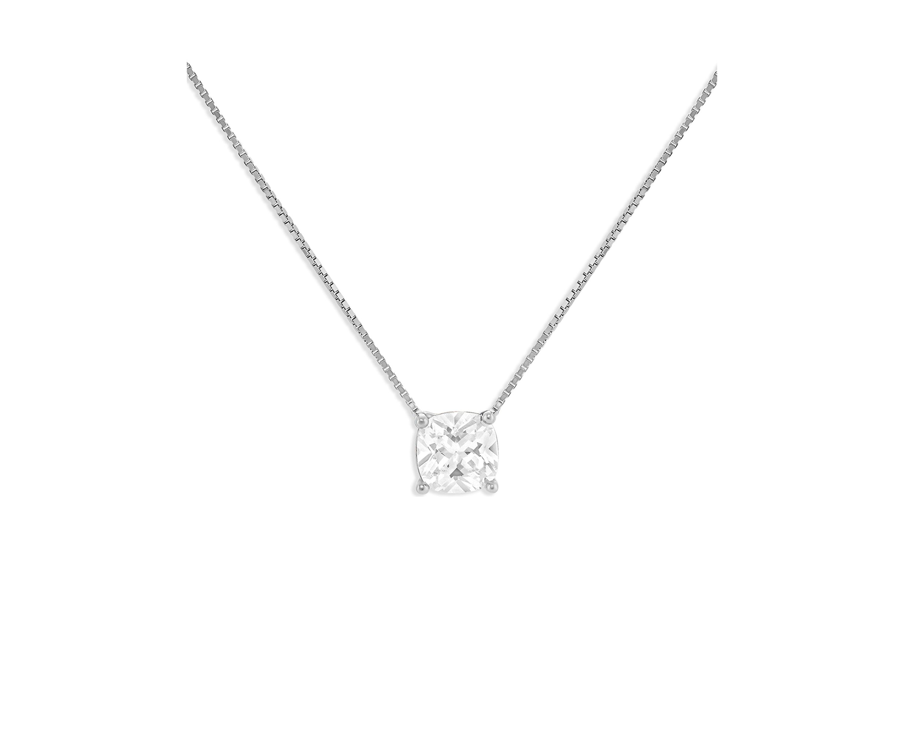 Sterling Silver 6mm Cubic Zirconia Cushion Chain Necklace