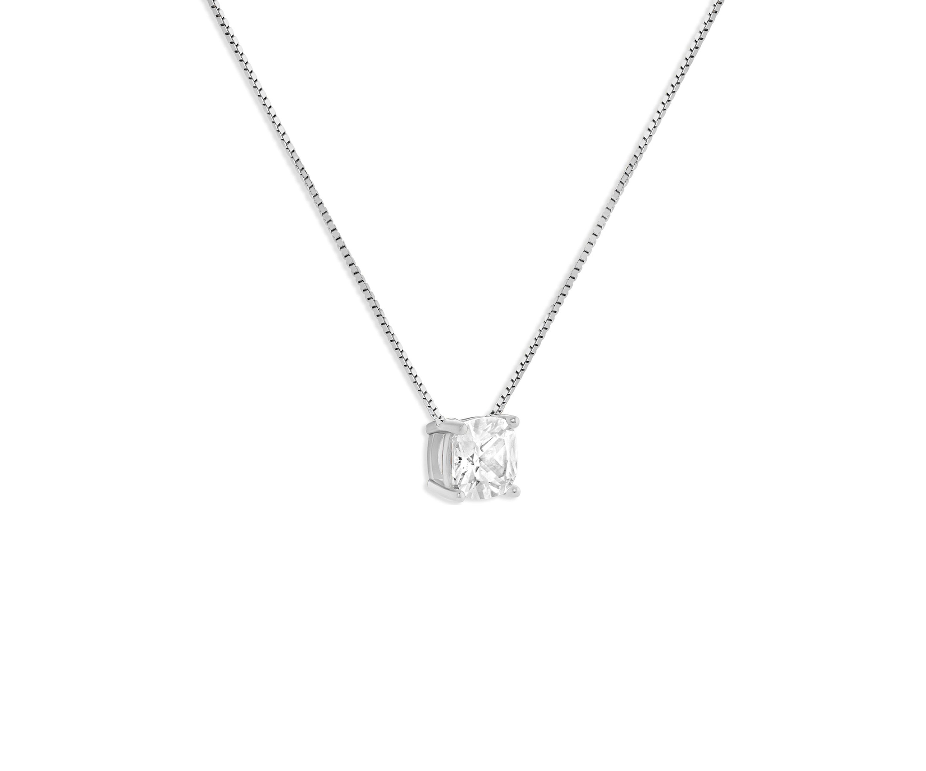 Sterling Silver 6mm Cubic Zirconia Cushion Chain Necklace