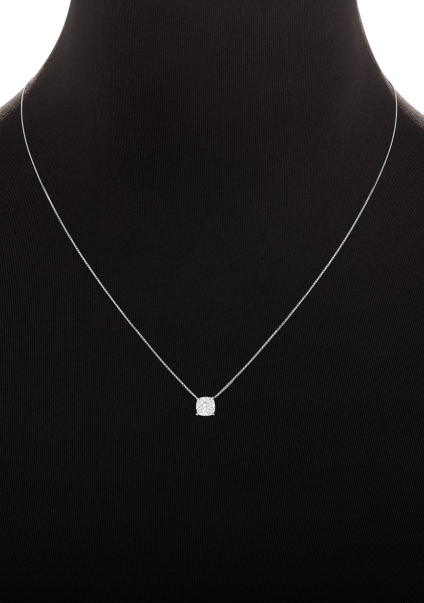 Sterling Silver 6mm Cubic Zirconia Cushion Chain Necklace