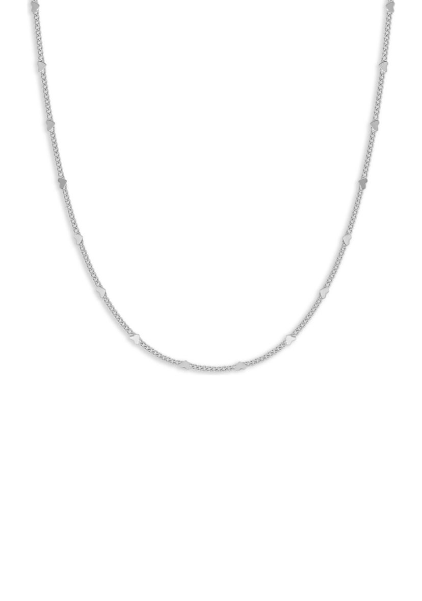 Sterling Silver Mini curb Heart Stations 18in Chain Necklace