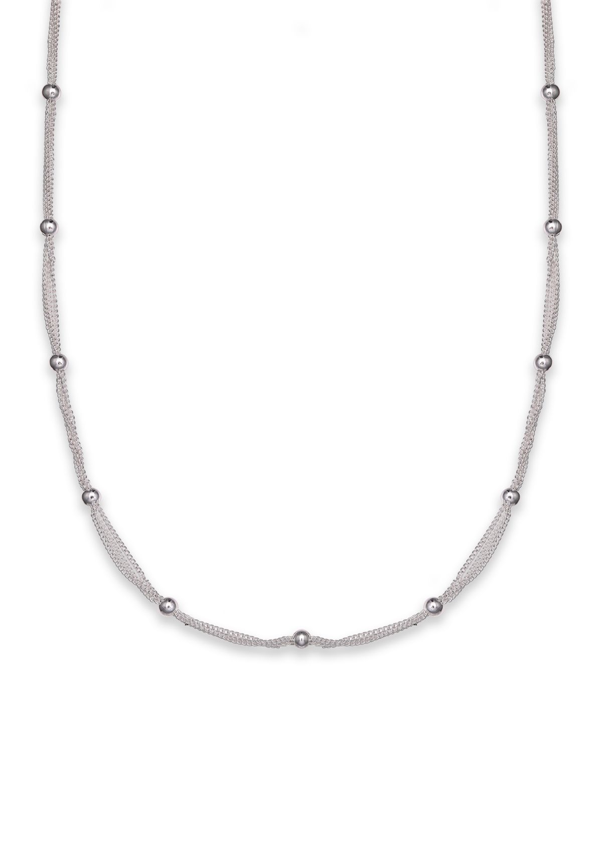 Silver Plated Triple Chain Beaded Necklace