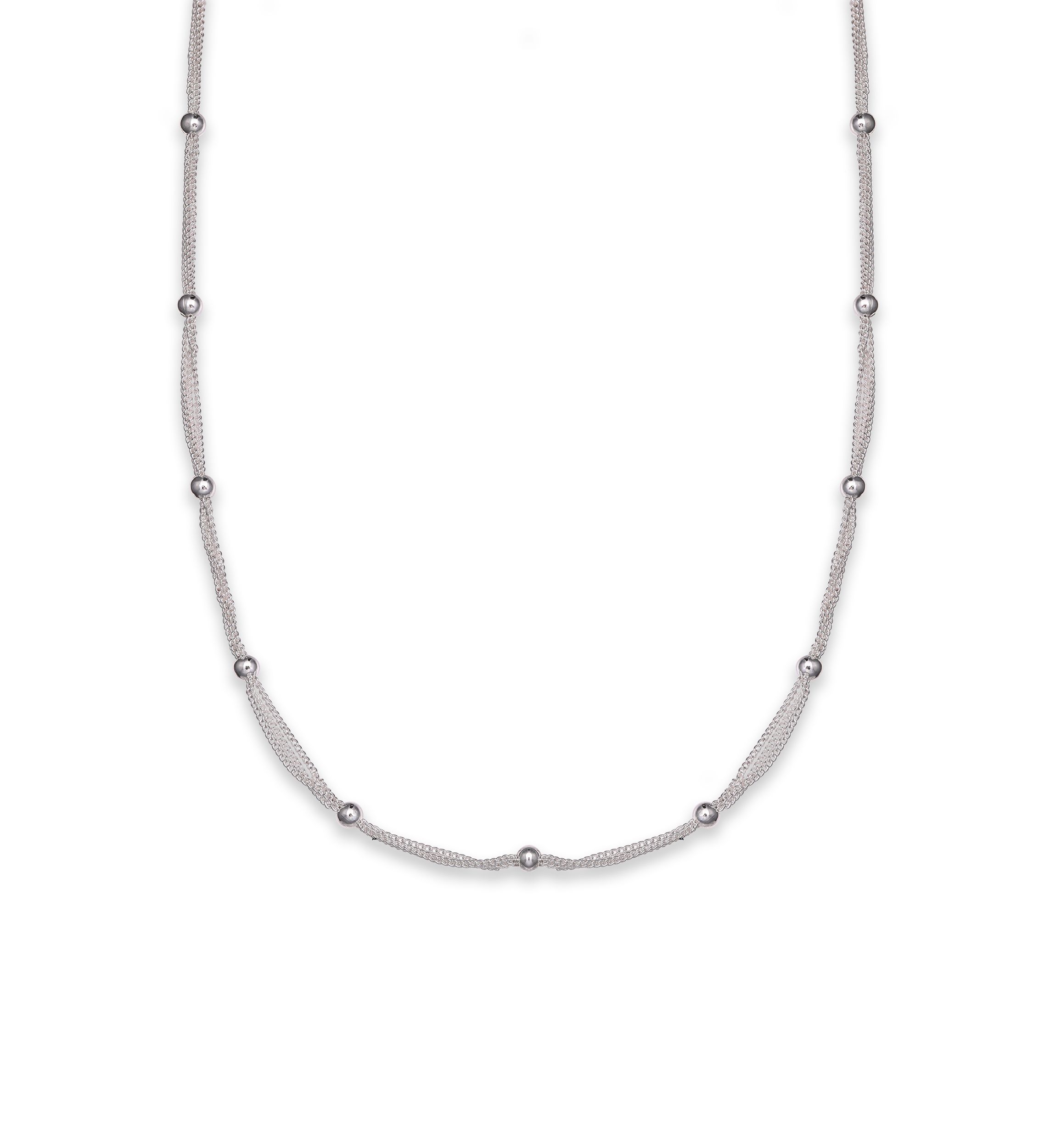 Silver Plated Triple Chain Beaded Necklace