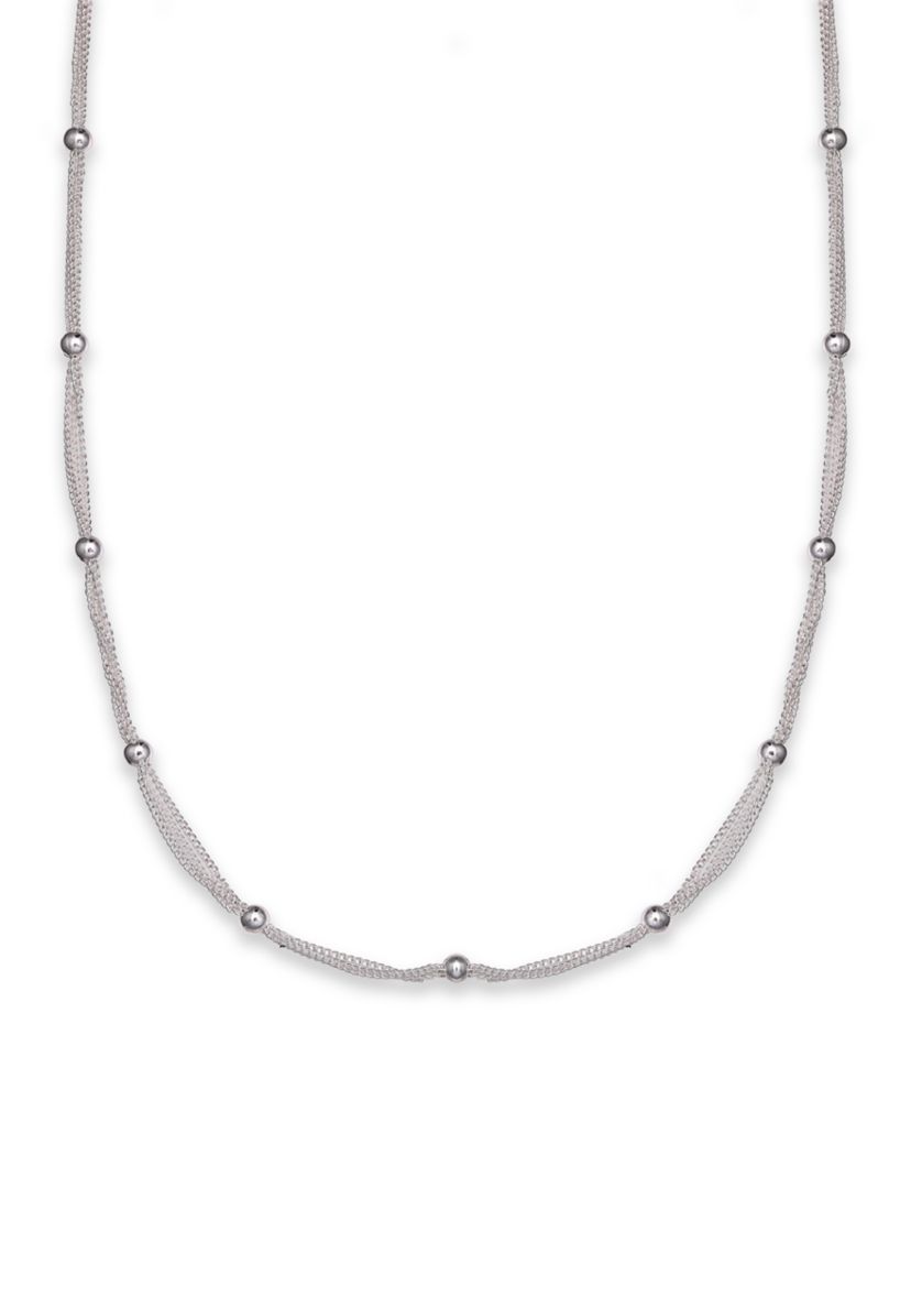 Silver Plated Triple Chain Beaded Necklace