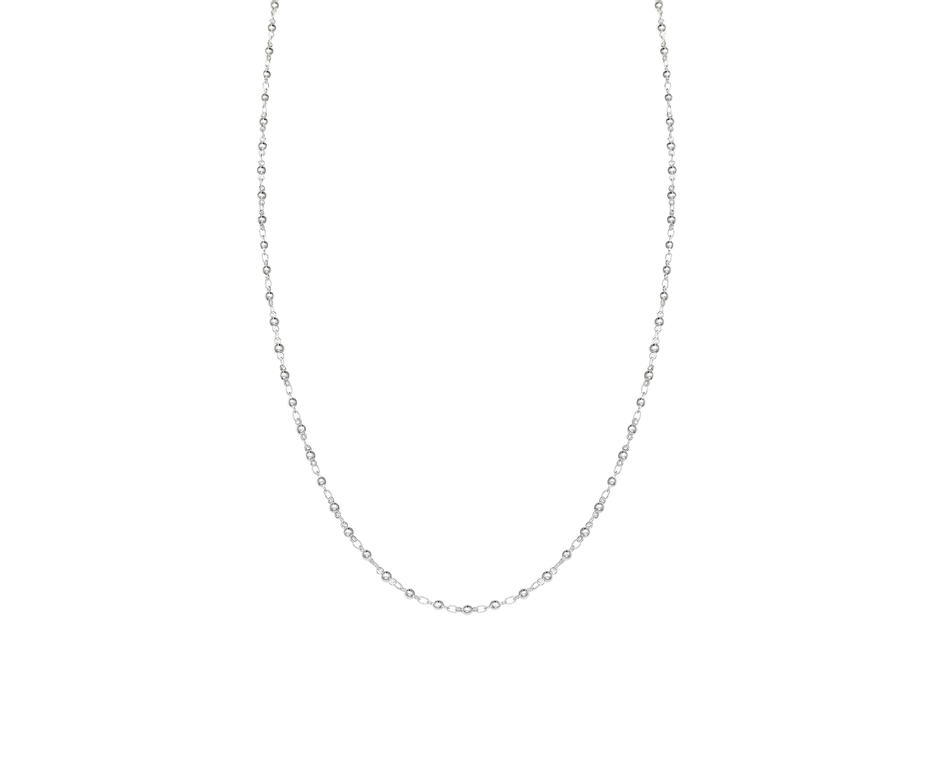 Silver Plated Polished Bead Link Chain Necklace