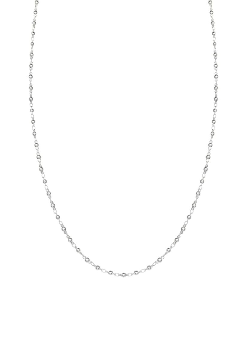 Silver Plated Polished Bead Link Chain Necklace