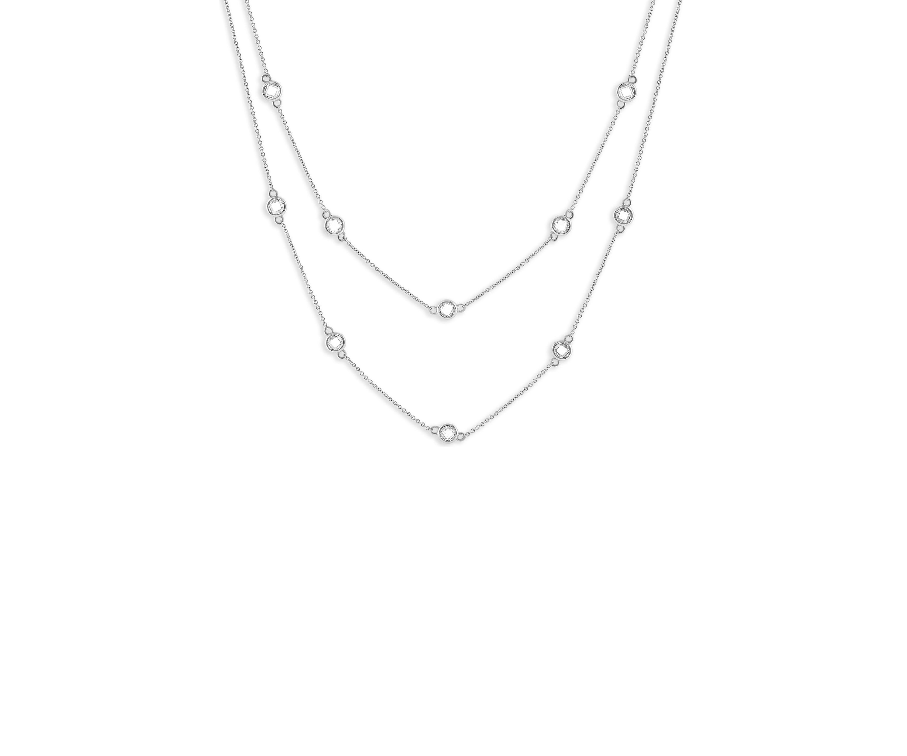Plated Cubic Zirconia Bezel Stations Double Strand Necklace