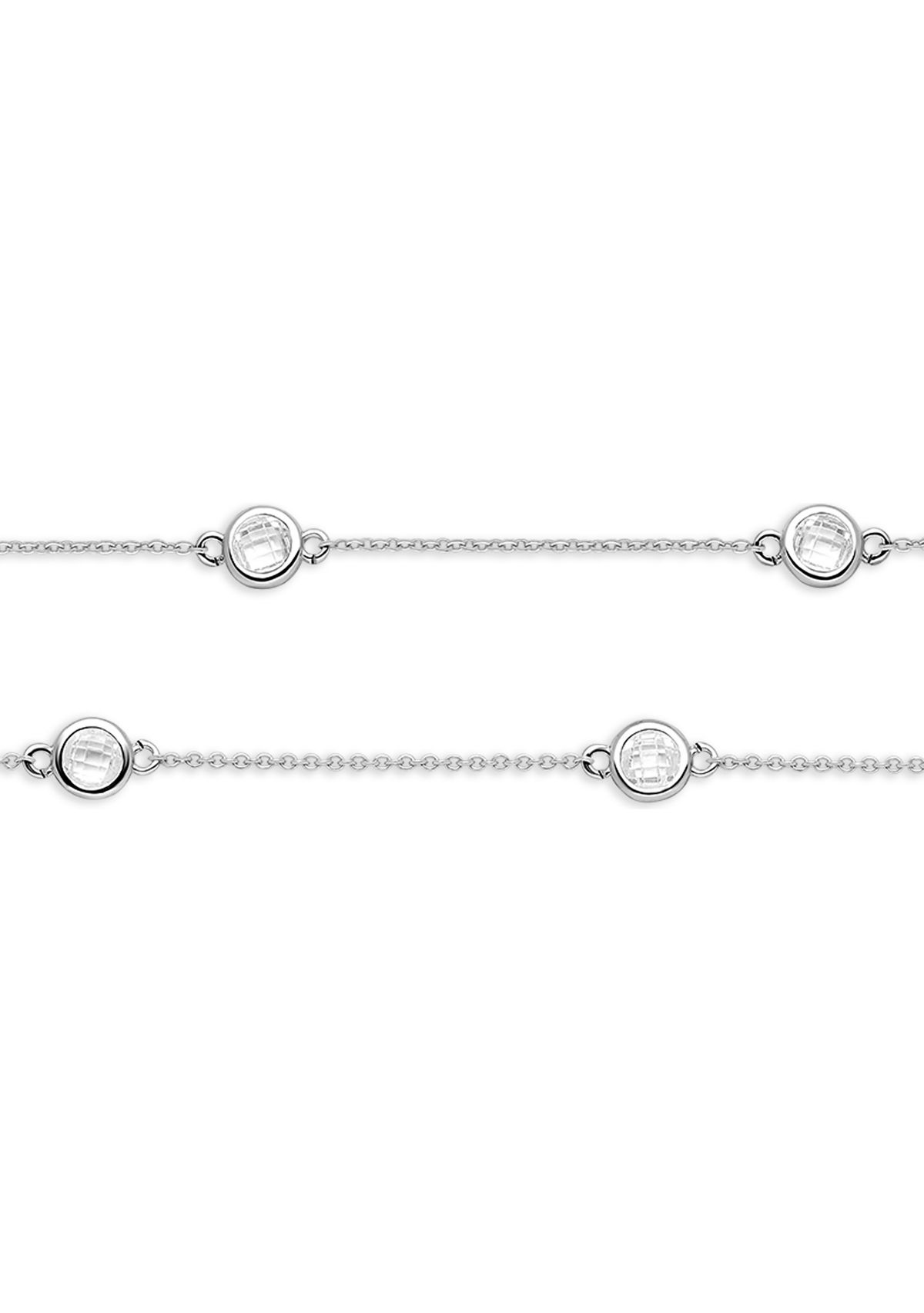 Plated Cubic Zirconia Bezel Stations Double Strand Necklace