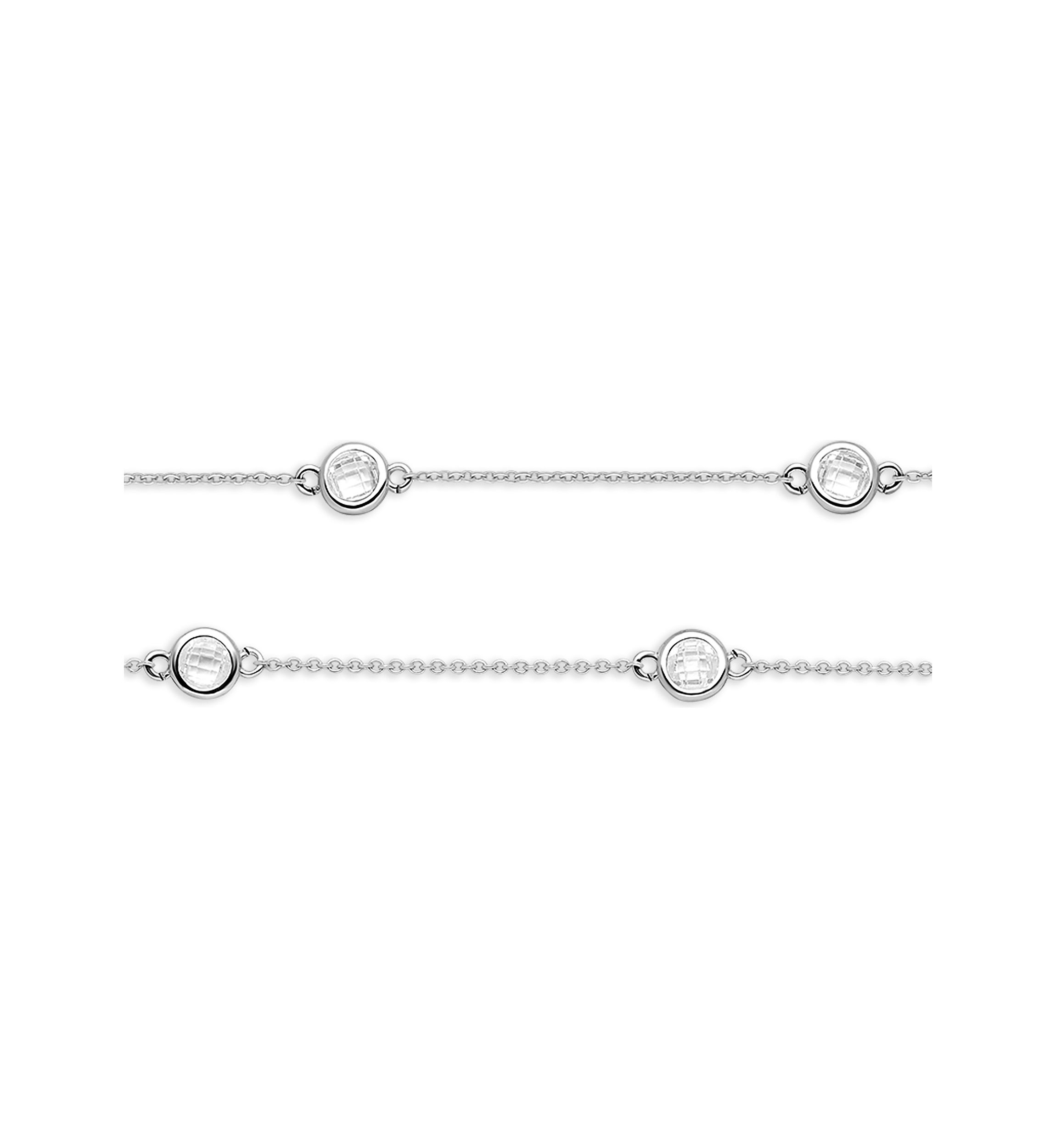 Plated Cubic Zirconia Bezel Stations Double Strand Necklace