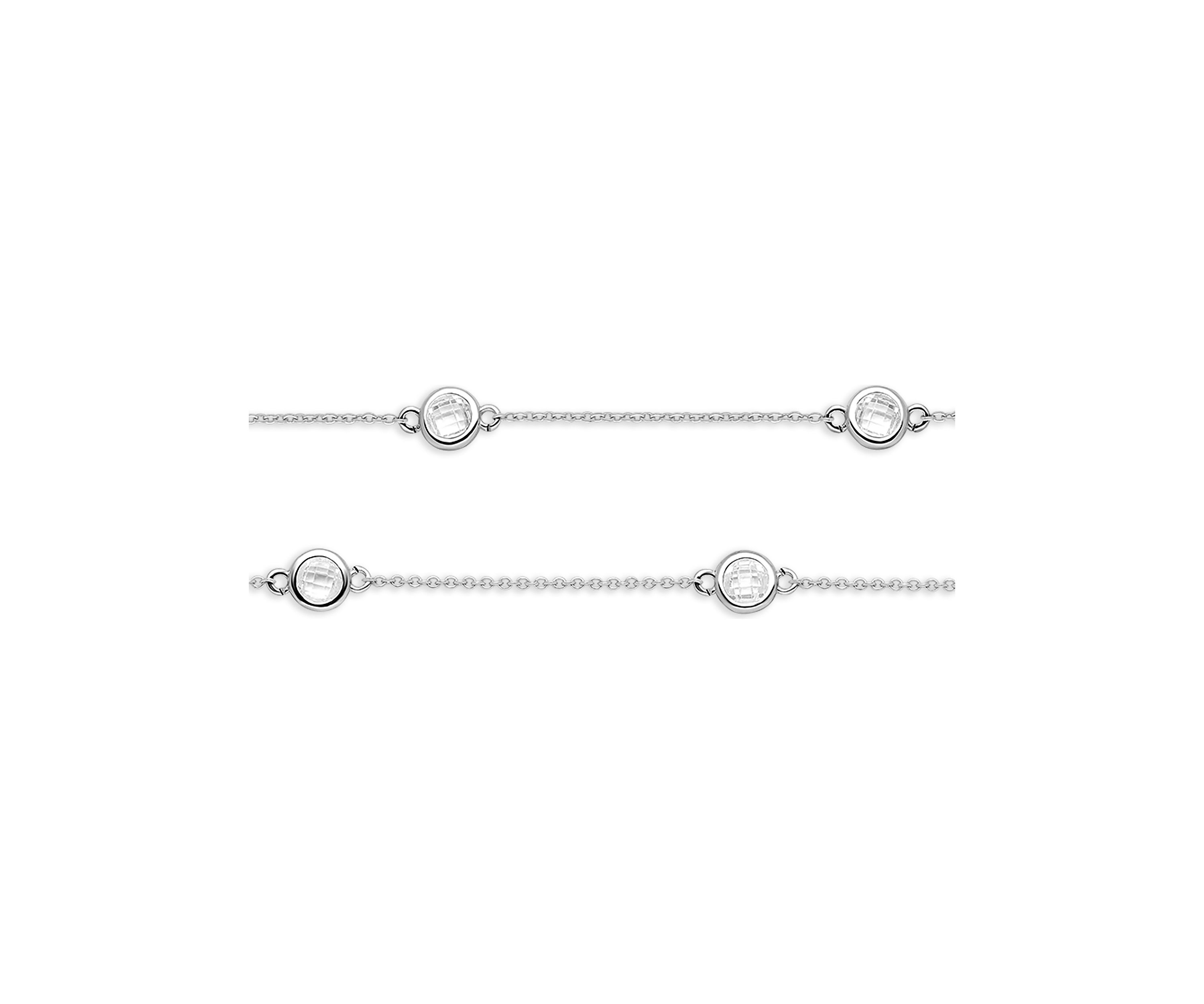 Plated Cubic Zirconia Bezel Stations Double Strand Necklace