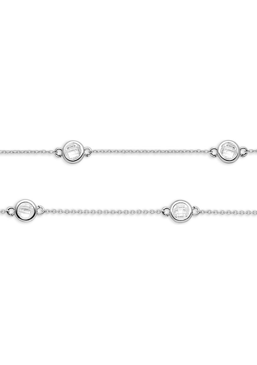Plated Cubic Zirconia Bezel Stations Double Strand Necklace