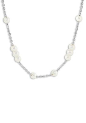 Belk Silverworks Plated Pearl Station Collar Necklace