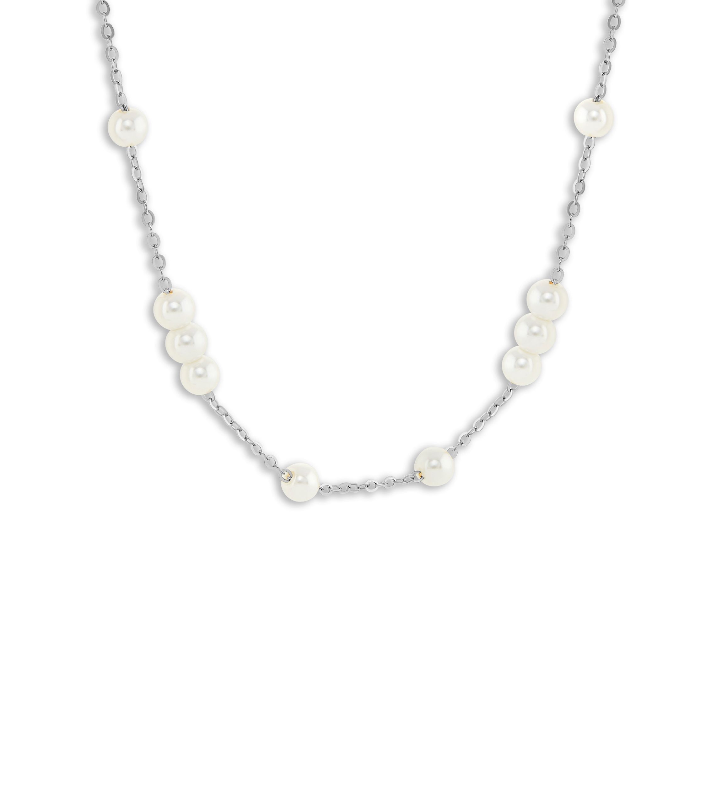 Plated Pearl Station Collar Necklace