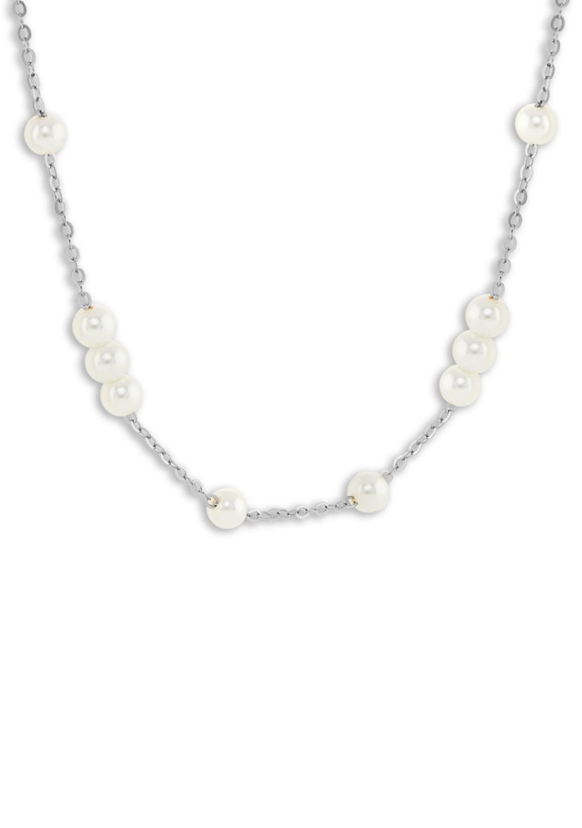 Plated Pearl Station Collar Necklace