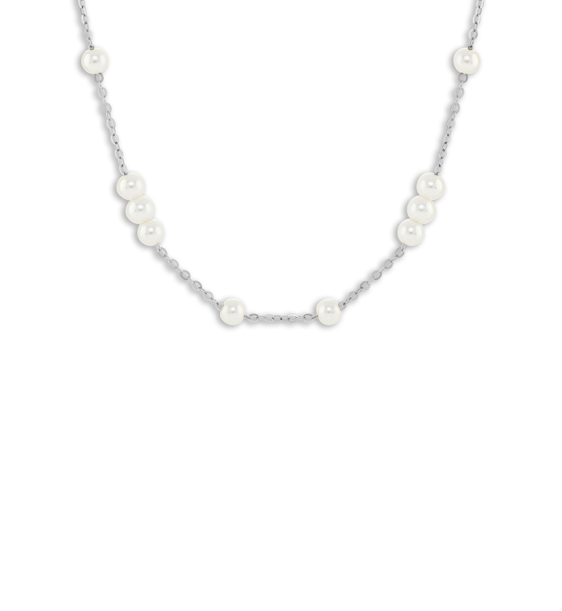 Plated Pearl Station Collar Necklace