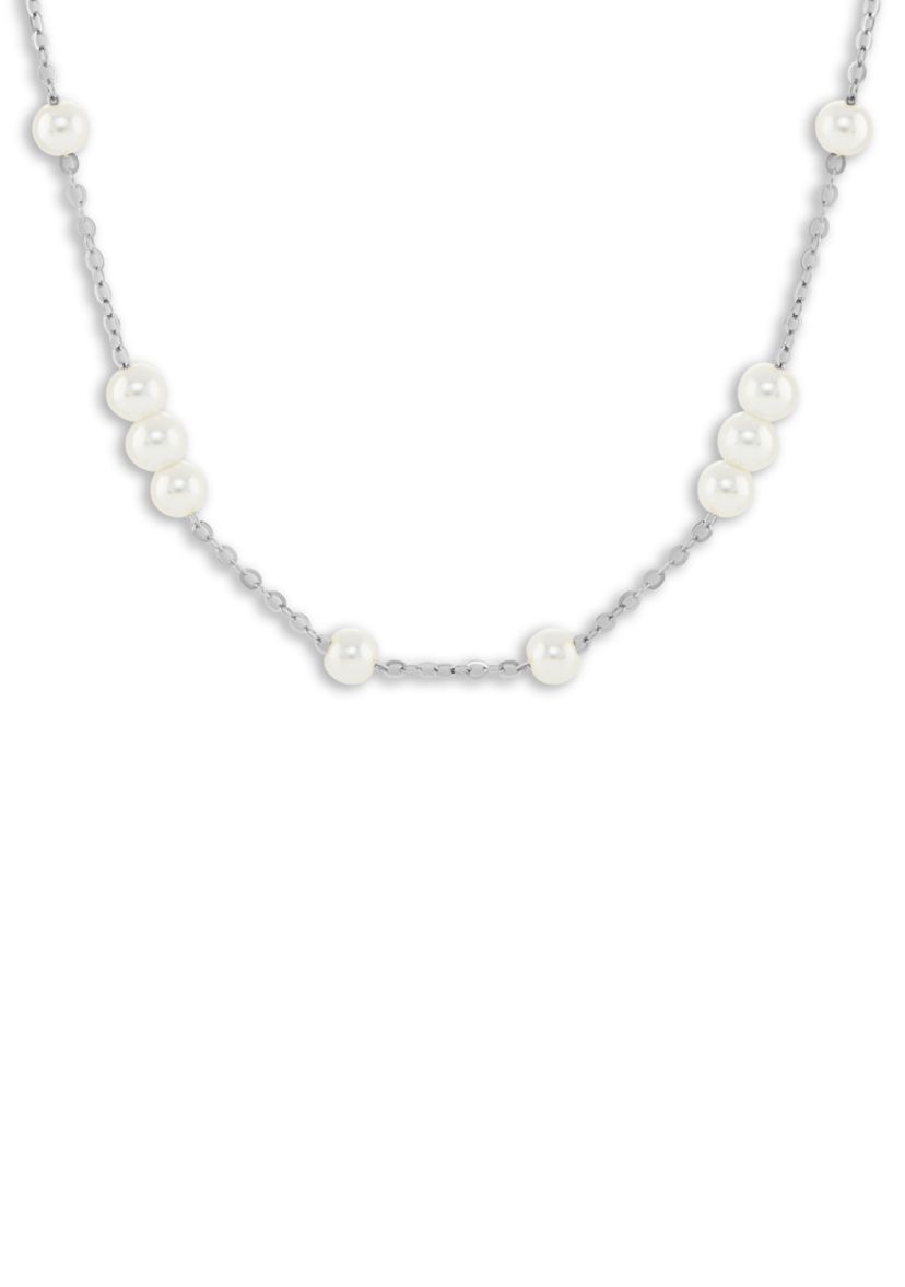 Plated Pearl Station Collar Necklace
