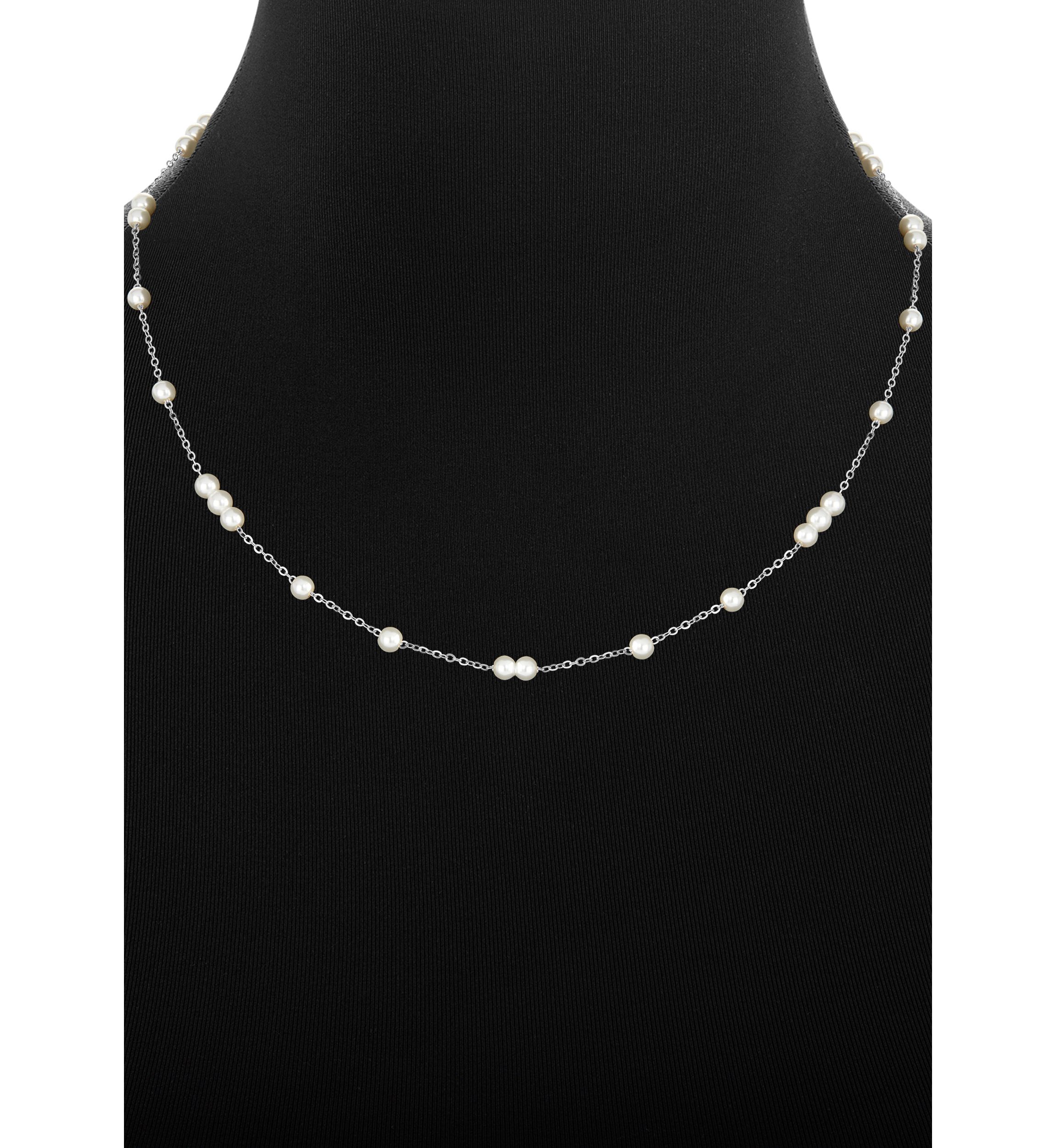 Plated Pearl Station Collar Necklace