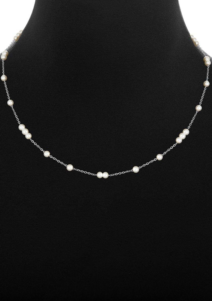 Plated Pearl Station Collar Necklace