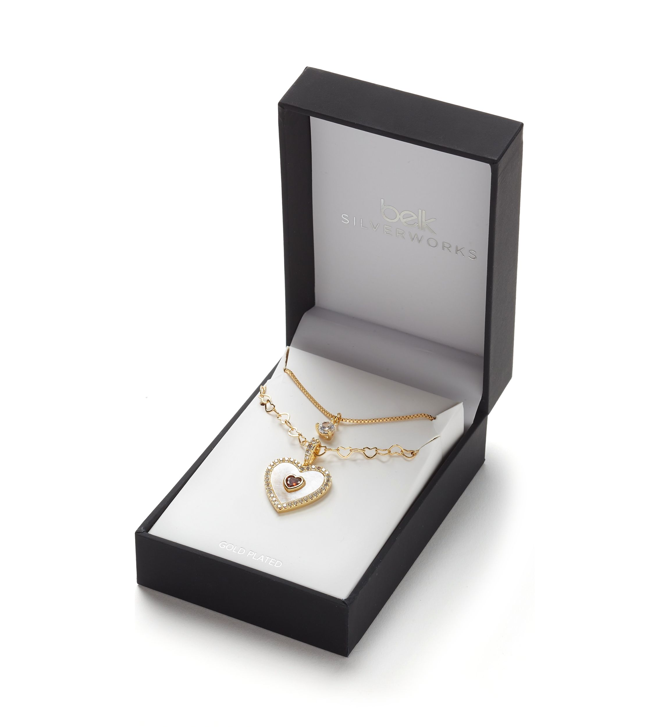Gold Plated Layered Mother of Pearl Red Heart Necklace
