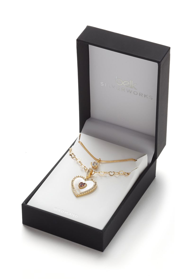 Gold Plated Layered Mother of Pearl Red Heart Necklace