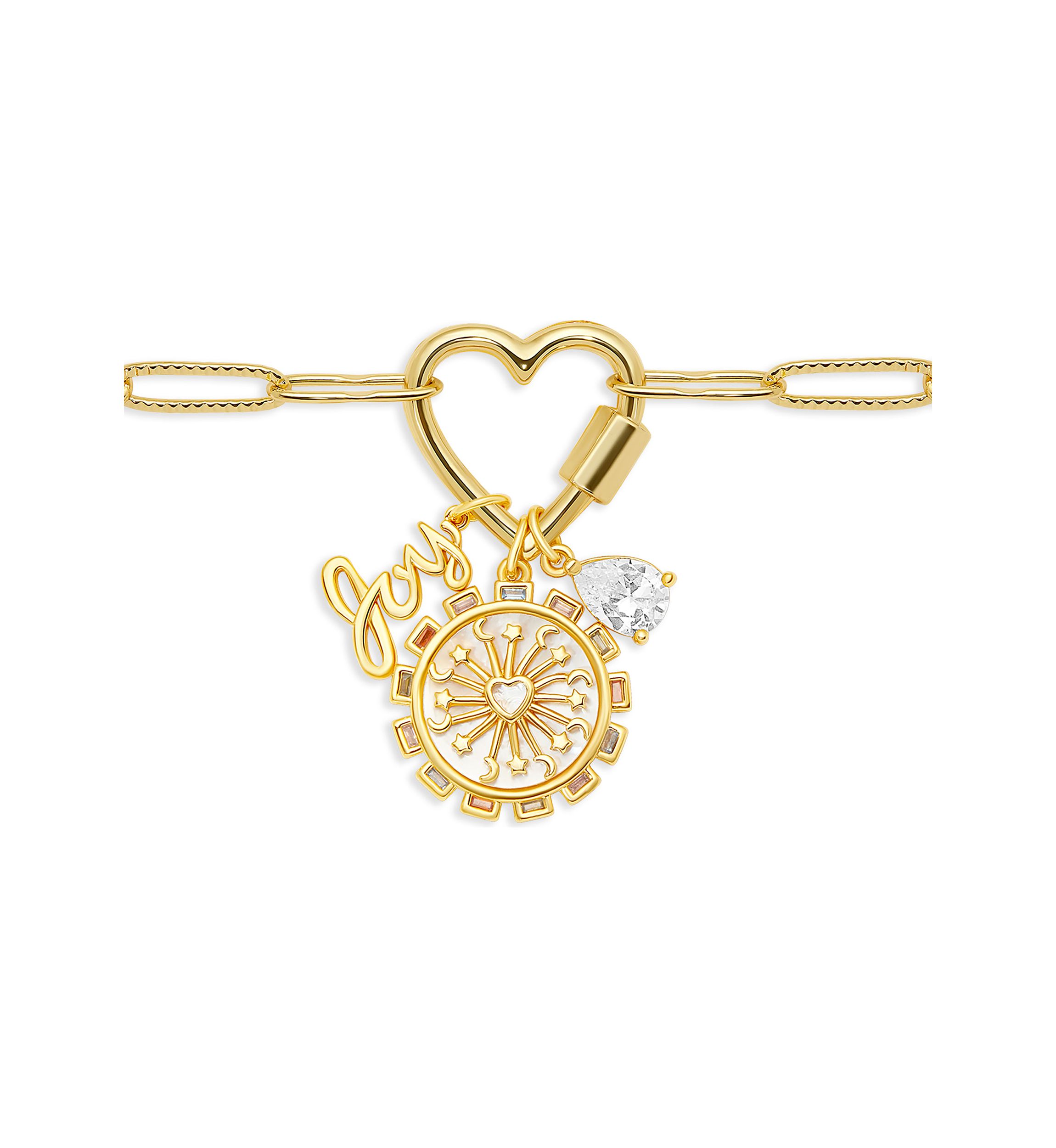 Gold Plated Multi Charm Heart Carabiner Necklace