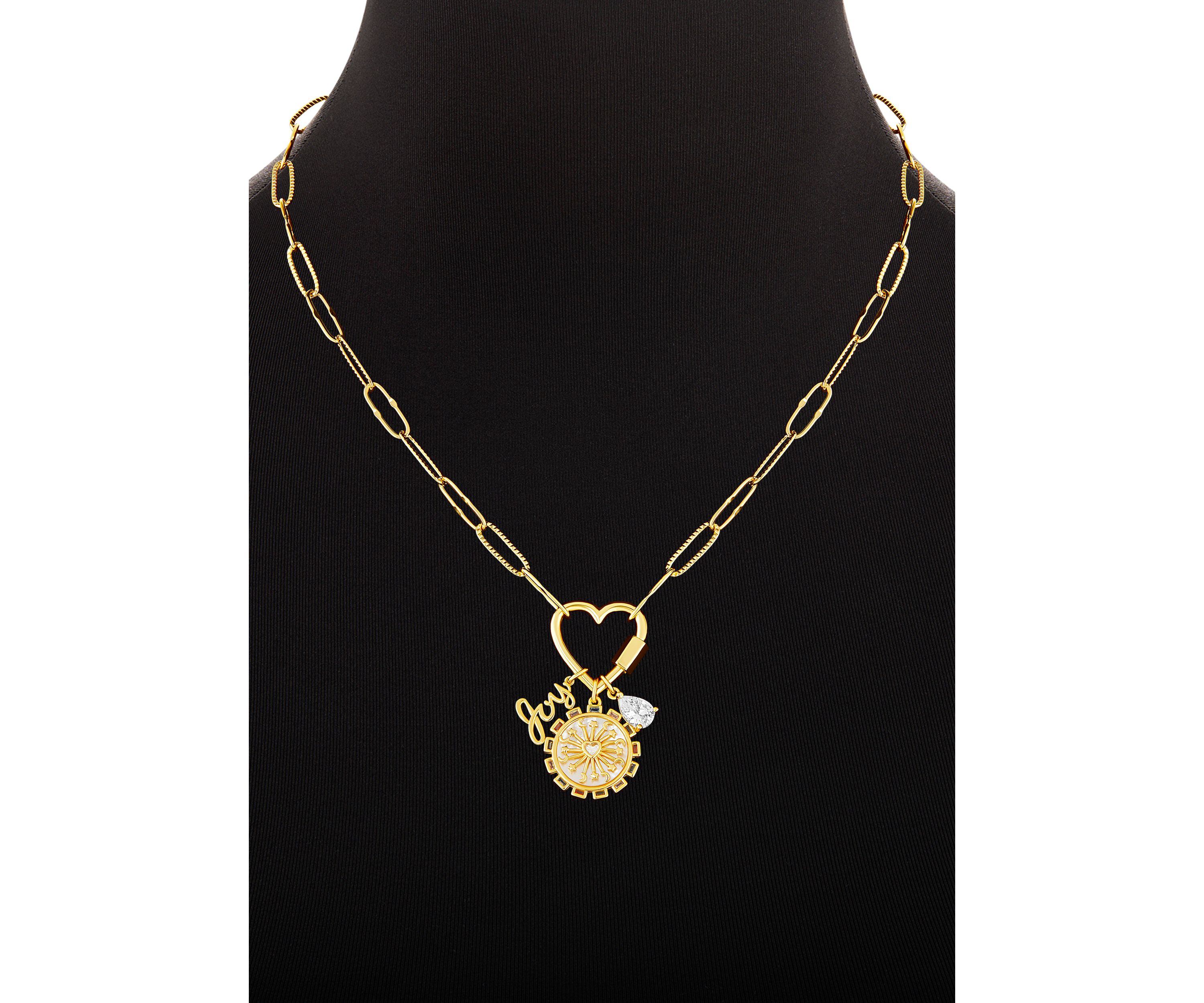 Gold Plated Multi Charm Heart Carabiner Necklace