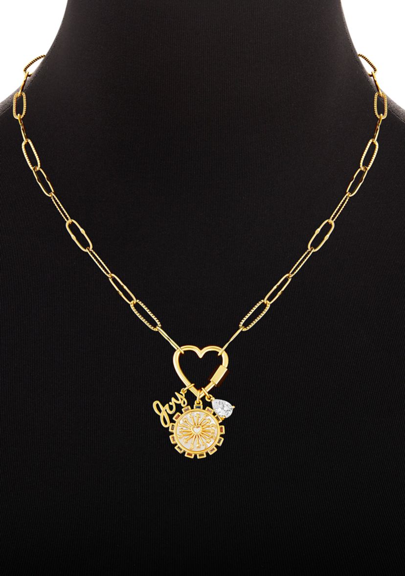 Gold Plated Multi Charm Heart Carabiner Necklace