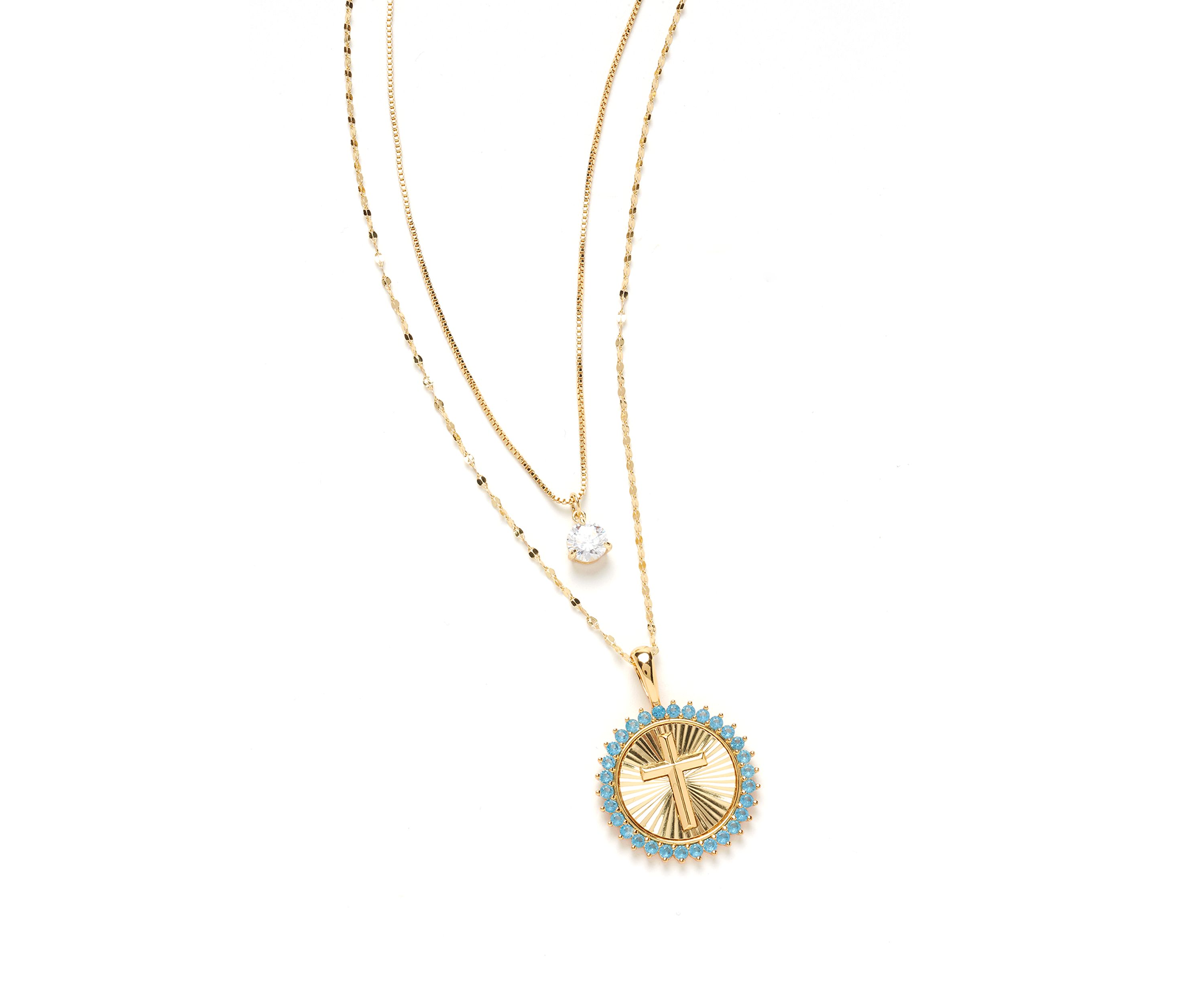 Gold Plated Layered Cross Pendant Necklace