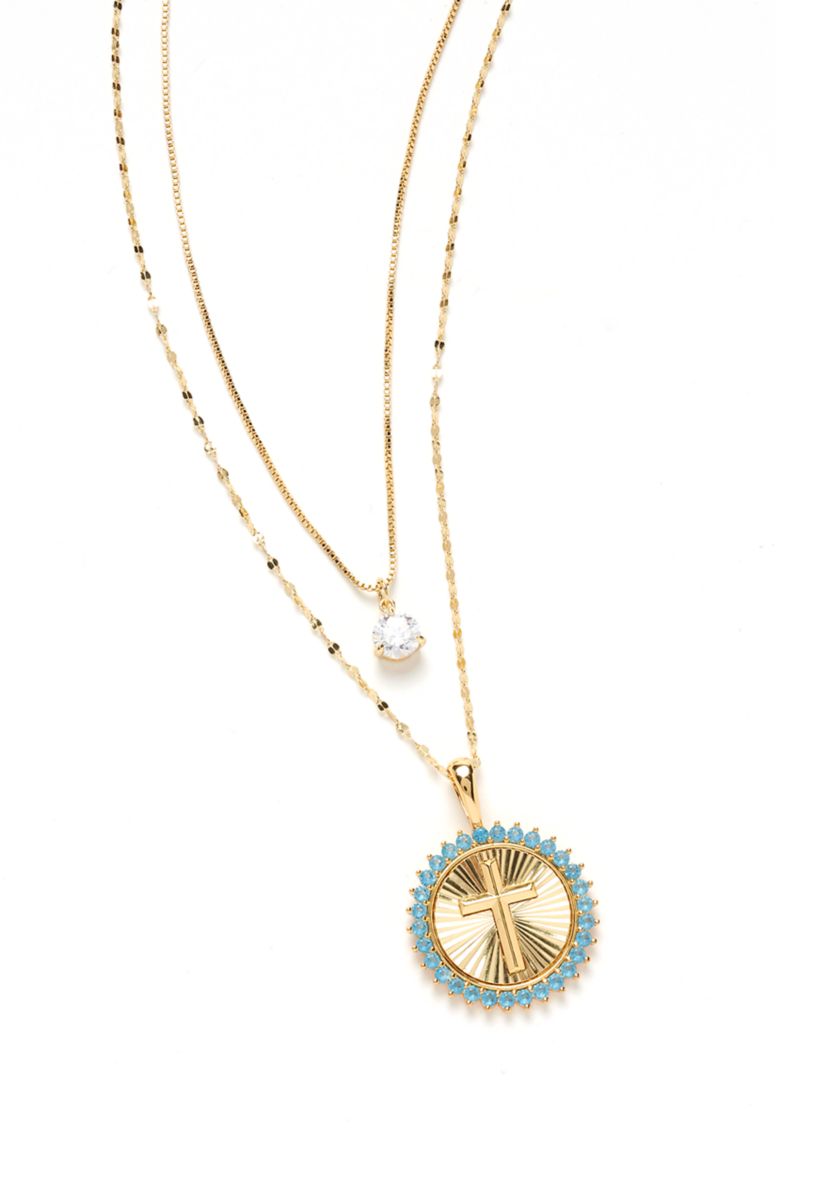 Gold Plated Layered Cross Pendant Necklace