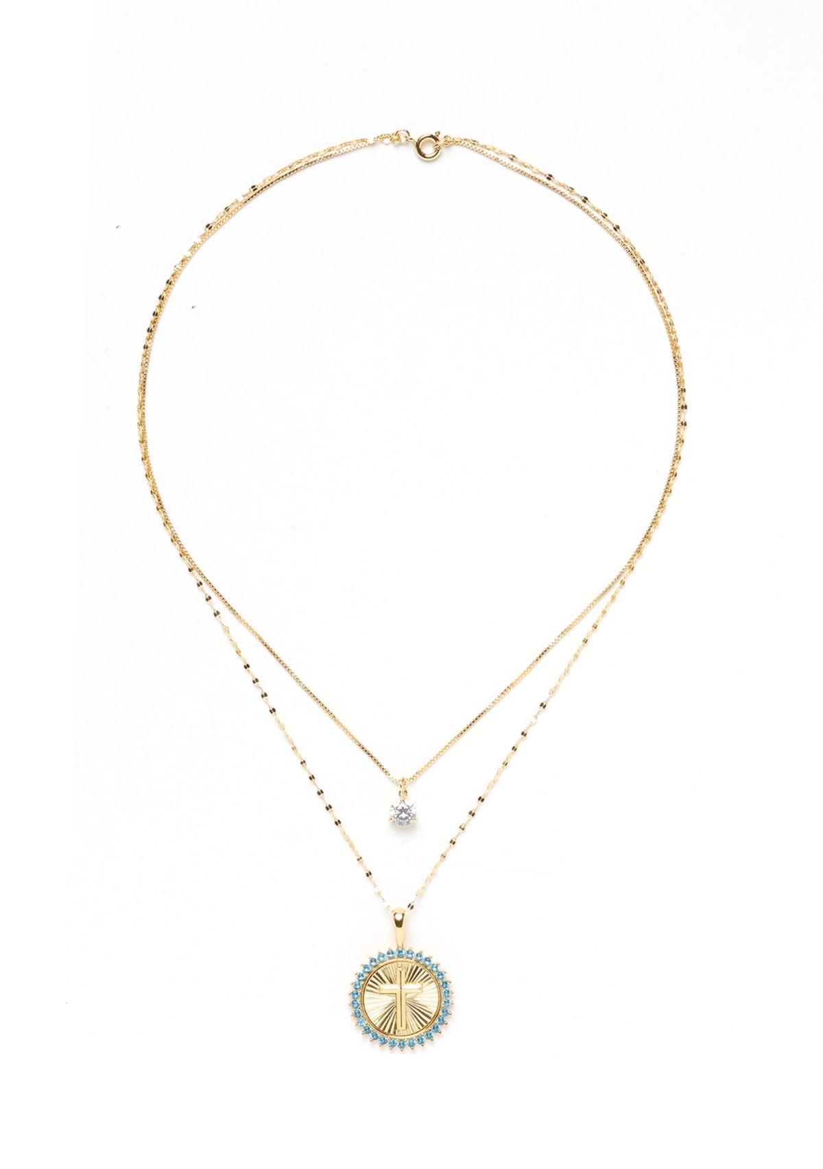 Gold Plated Layered Cross Pendant Necklace