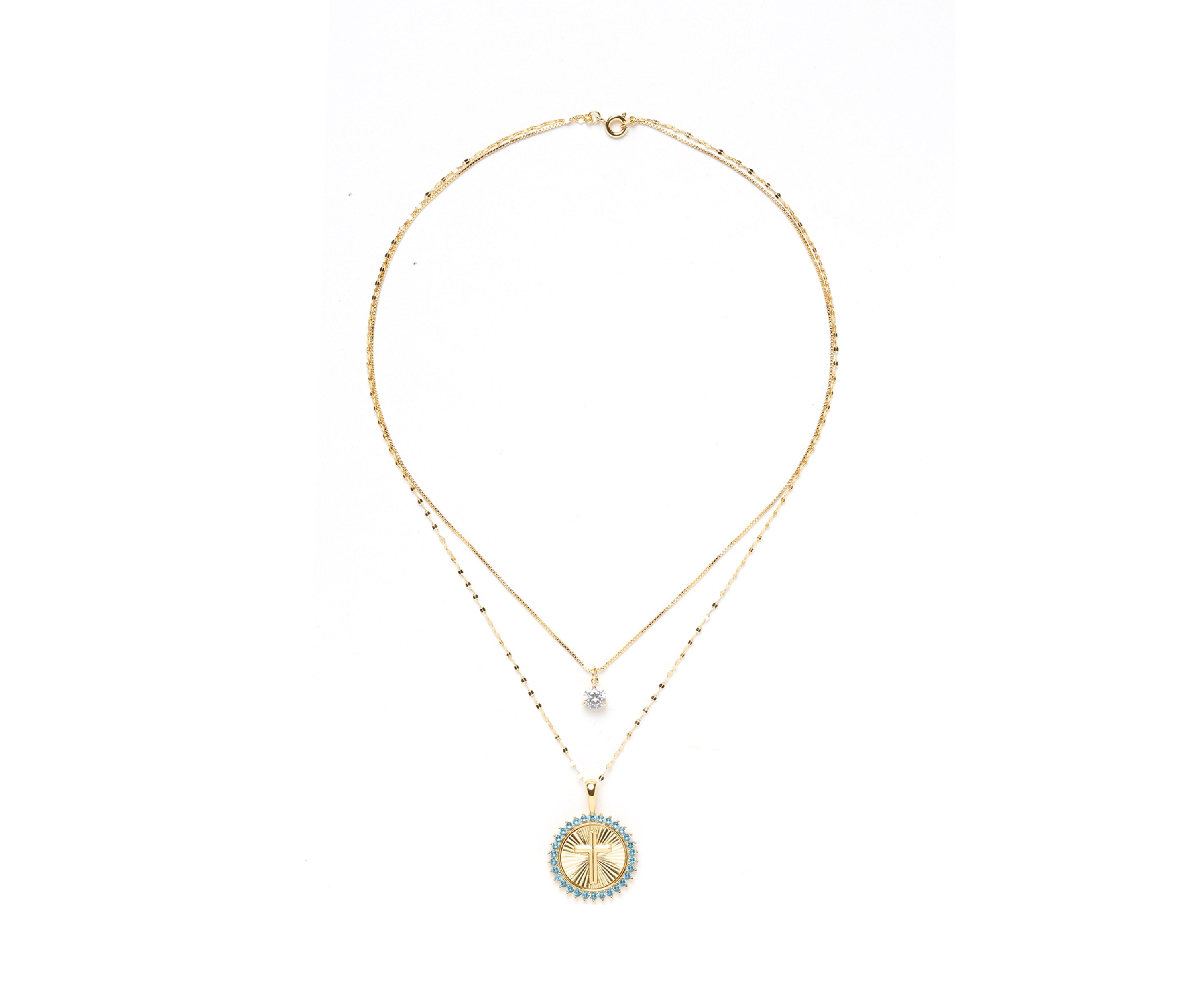 Gold Plated Layered Cross Pendant Necklace