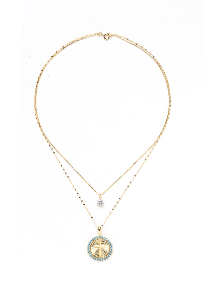 Gold Plated Layered Cross Pendant Necklace