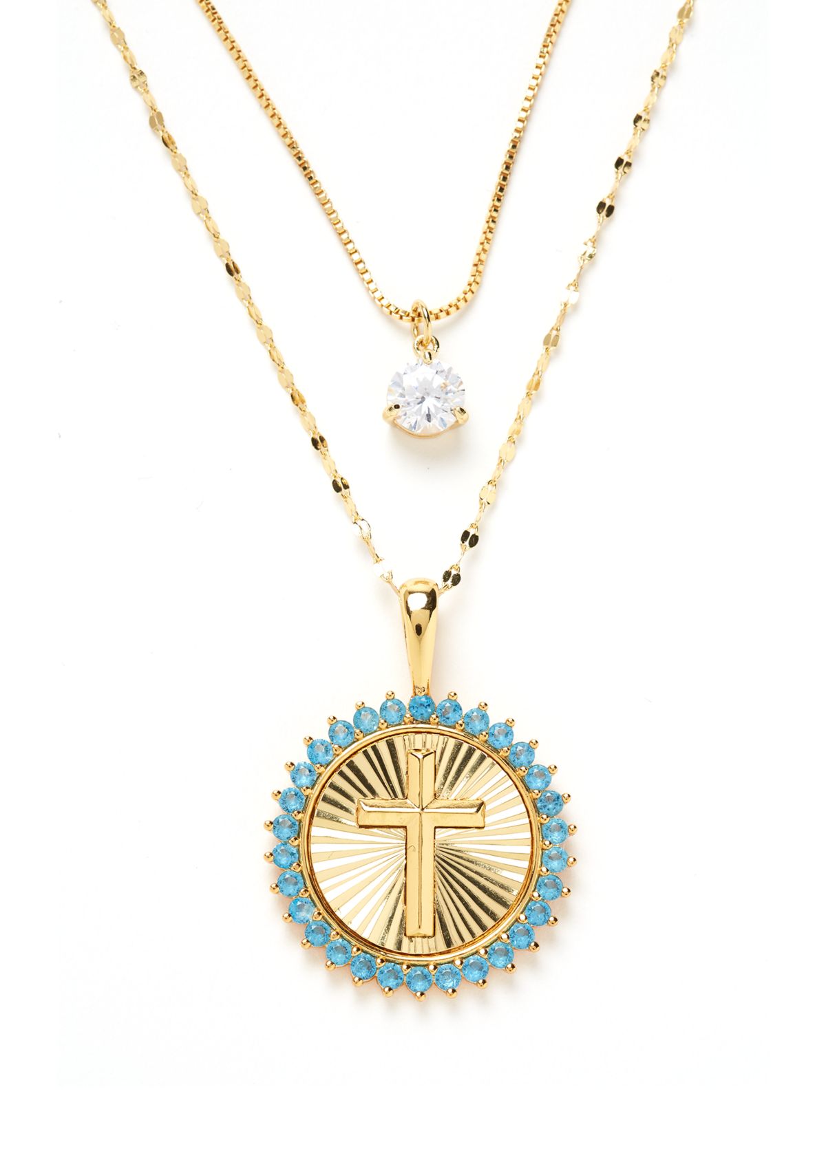 Gold Plated Layered Cross Pendant Necklace