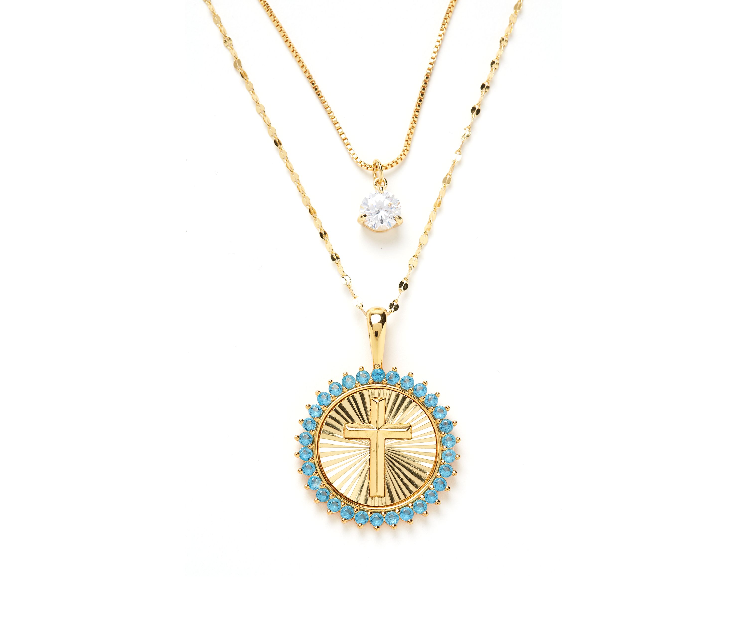 Gold Plated Layered Cross Pendant Necklace