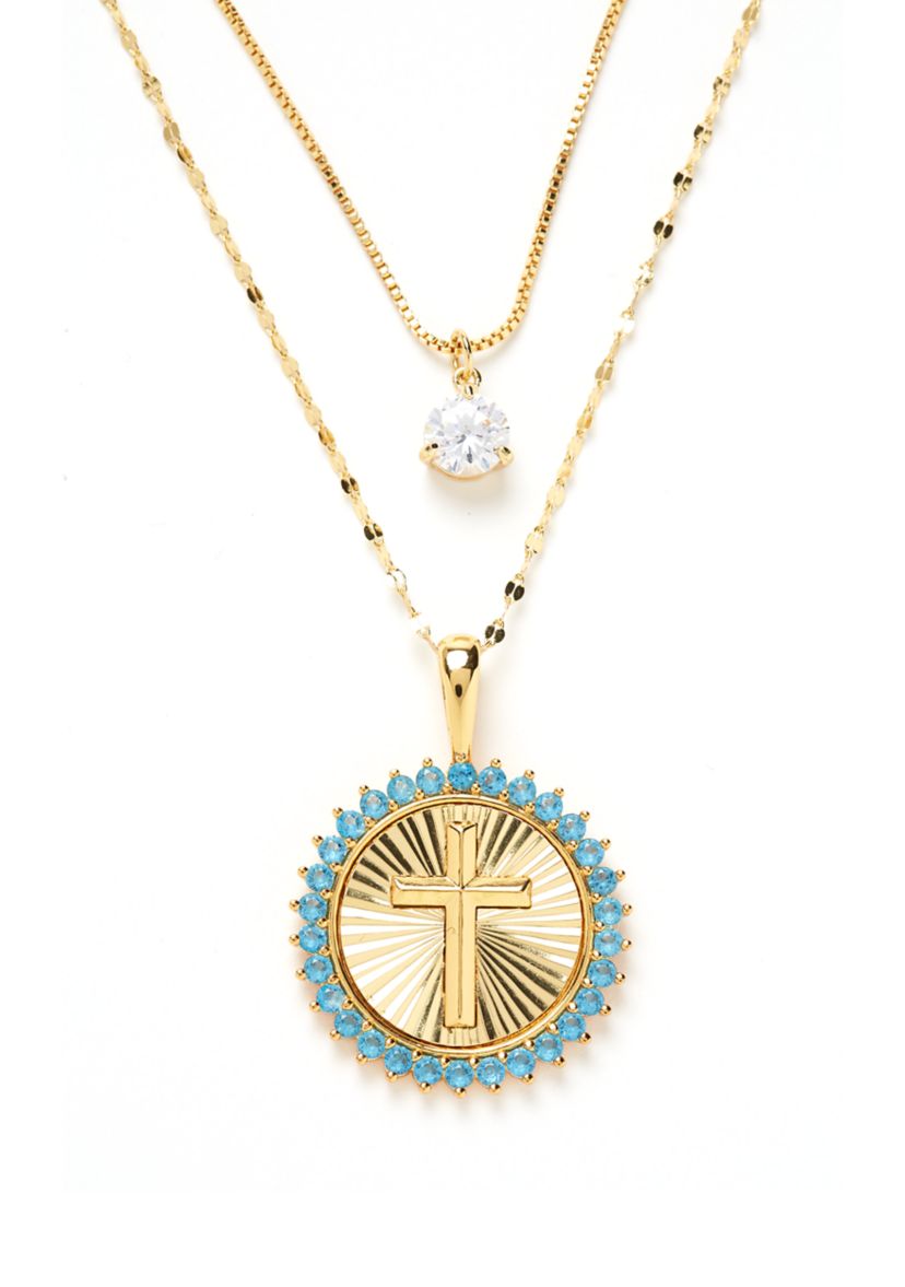 Gold Plated Layered Cross Pendant Necklace