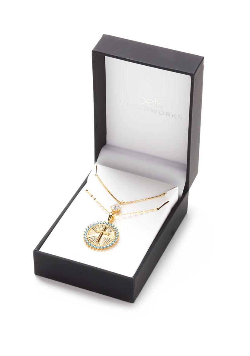 Gold Plated Layered Cross Pendant Necklace