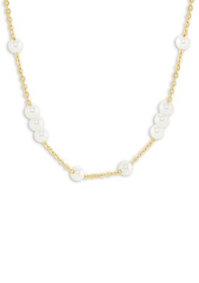 Belk Silverworks Plated Pearl Station Collar Necklace, 18 in