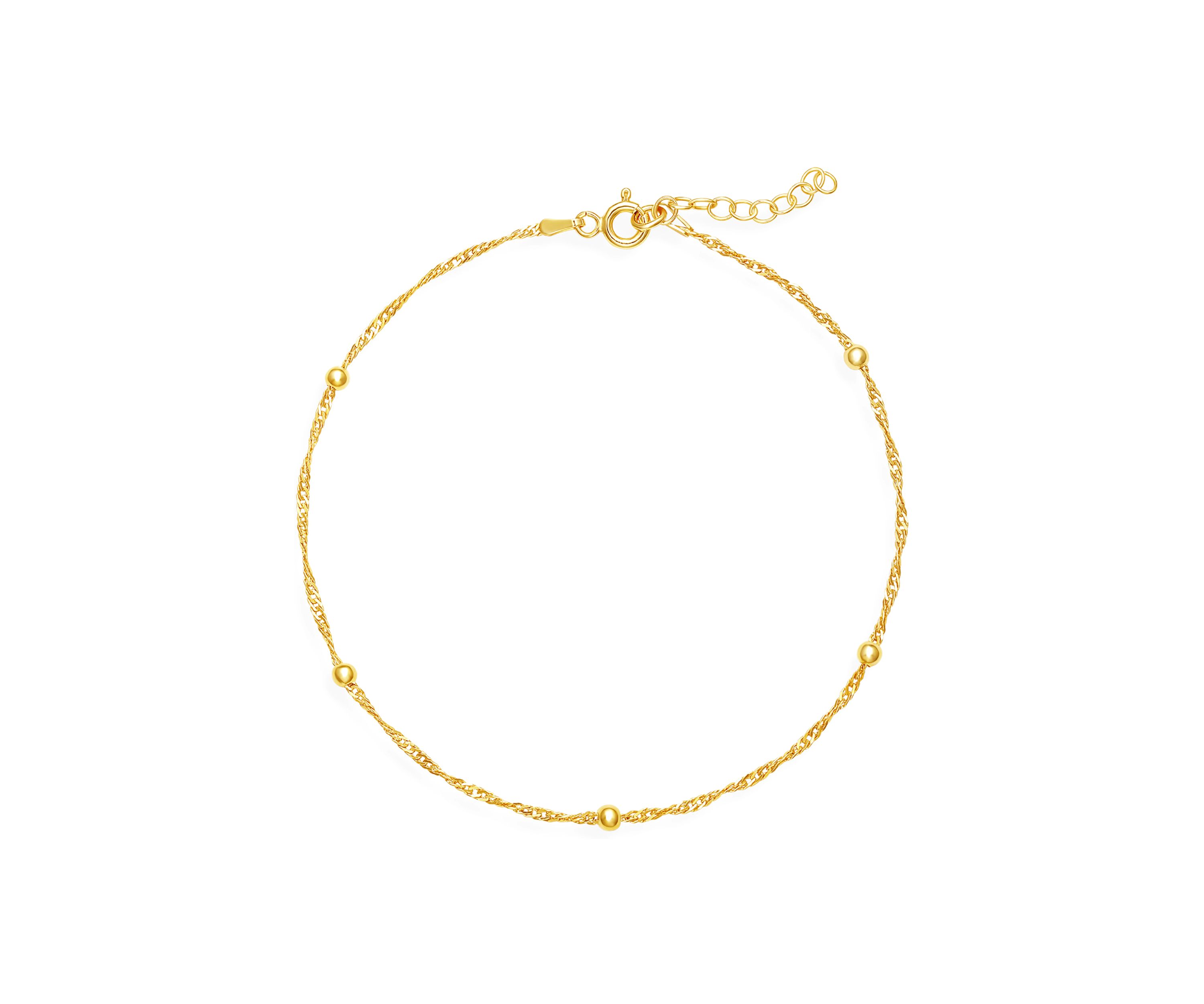 Gold Plated Sterling Silver Heart Link Chain Anklet 9" + 1"  Extender