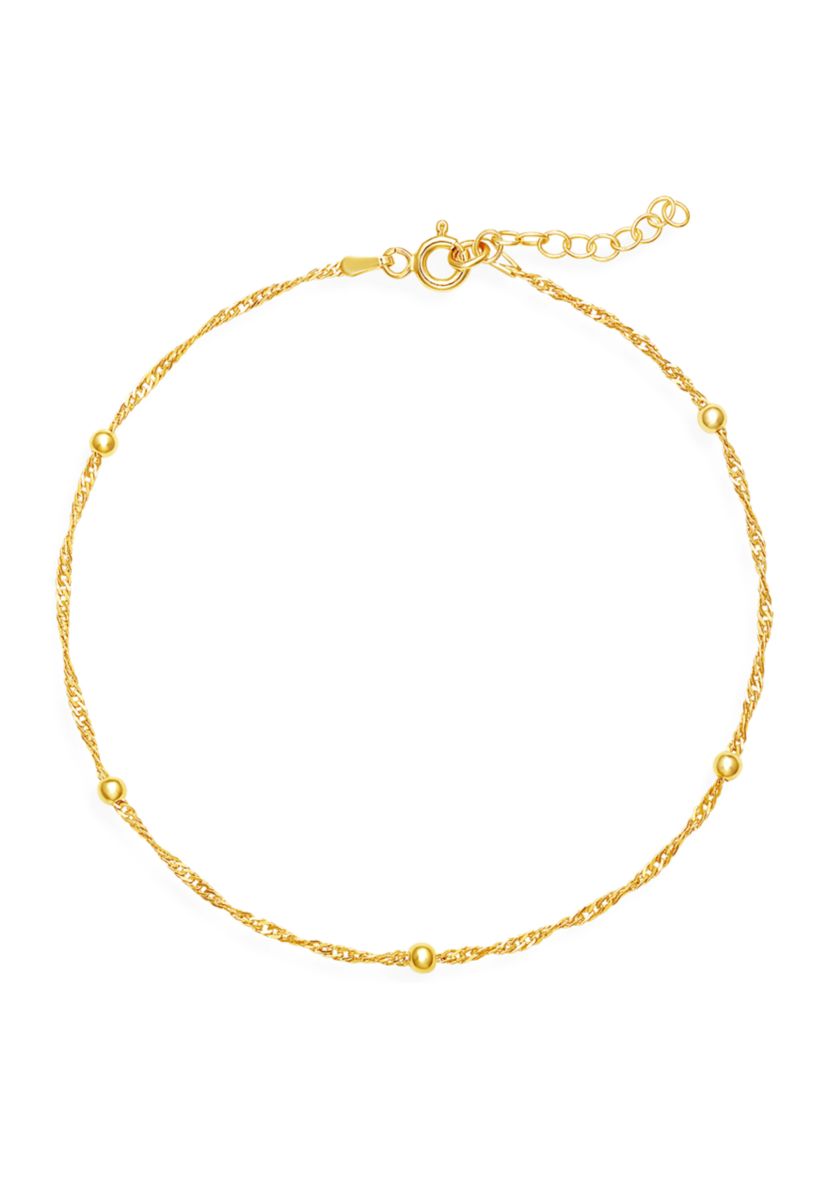 Gold Plated Sterling Silver Heart Link Chain Anklet 9" + 1"  Extender